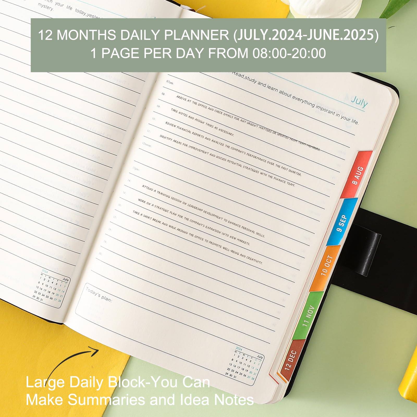 2024-2025 Daily Planner A5 Size | Mid-Year Academic Planner from 07/2024 to 06/2025 | Hard Cover with Colorful Monthly Tabs | Includes Pen Loop, Bookmark & Inner Pocket | Black | Perfect for Students, Professionals & Organizing Schedules