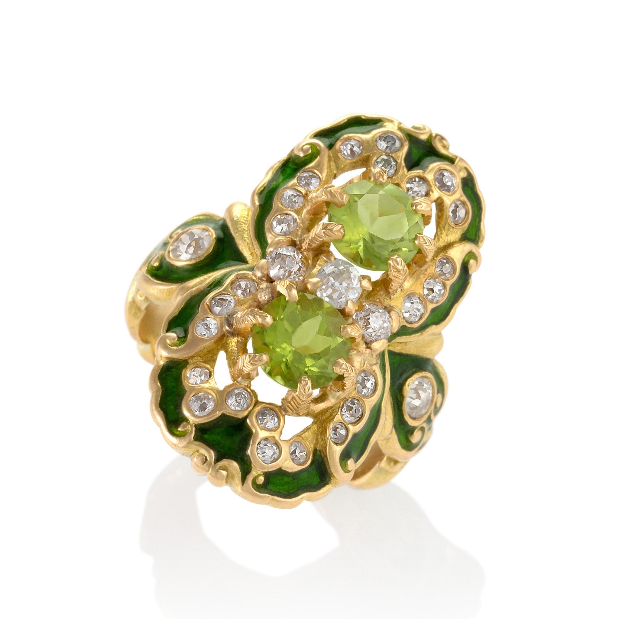 Marcus & Co. 14K Gold Double Peridot and Diamond Ring for Women - Elegant Birthstone Jewelry Gift for Anniversary, Engagement & Special Occasions