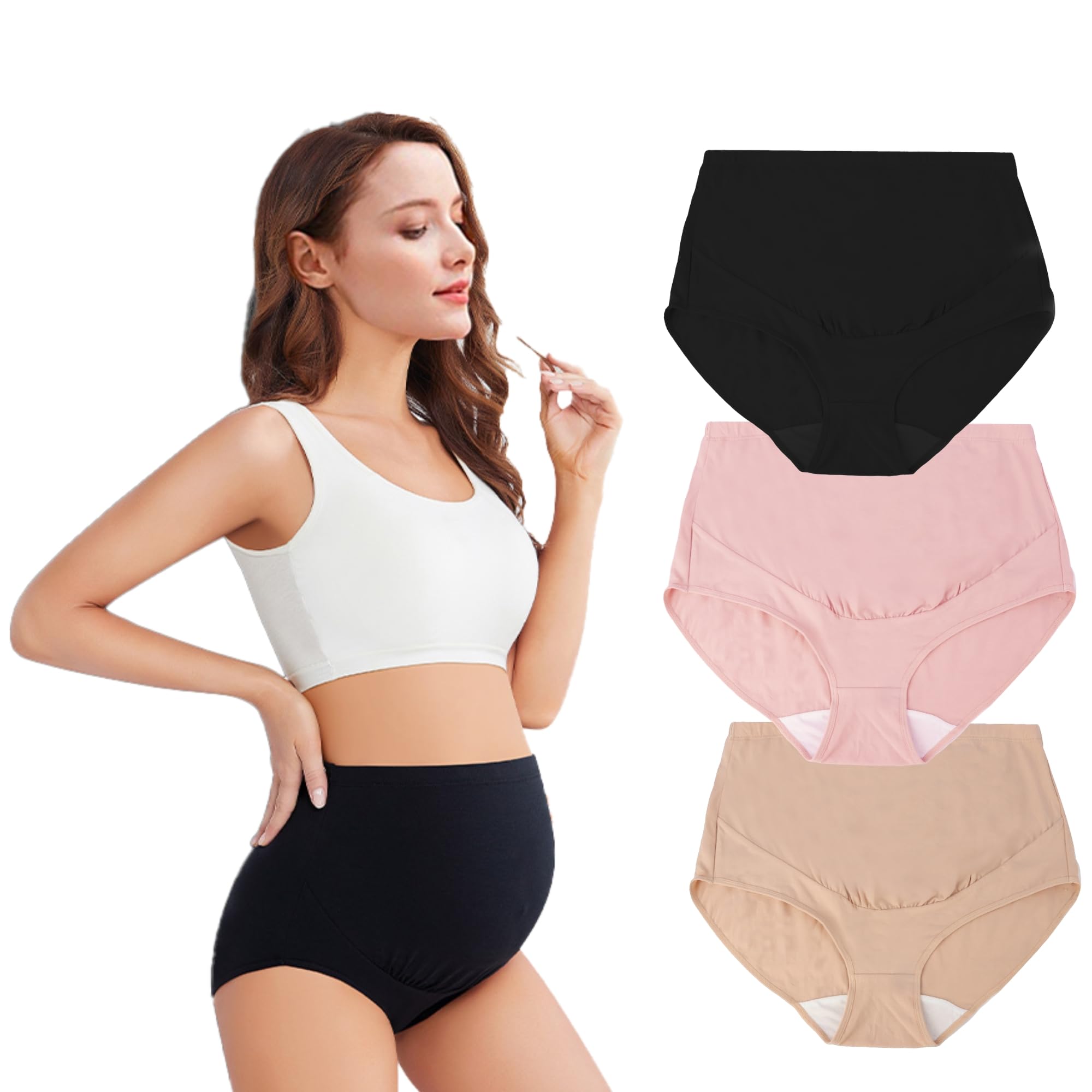 3-Pack High Waist Postpartum Underwear for Women - Soft Cotton Seamless Maternity Panties with Over Bump Support - Multiple Colors - Perfect for Pregnancy & Postpartum Recovery Comfort