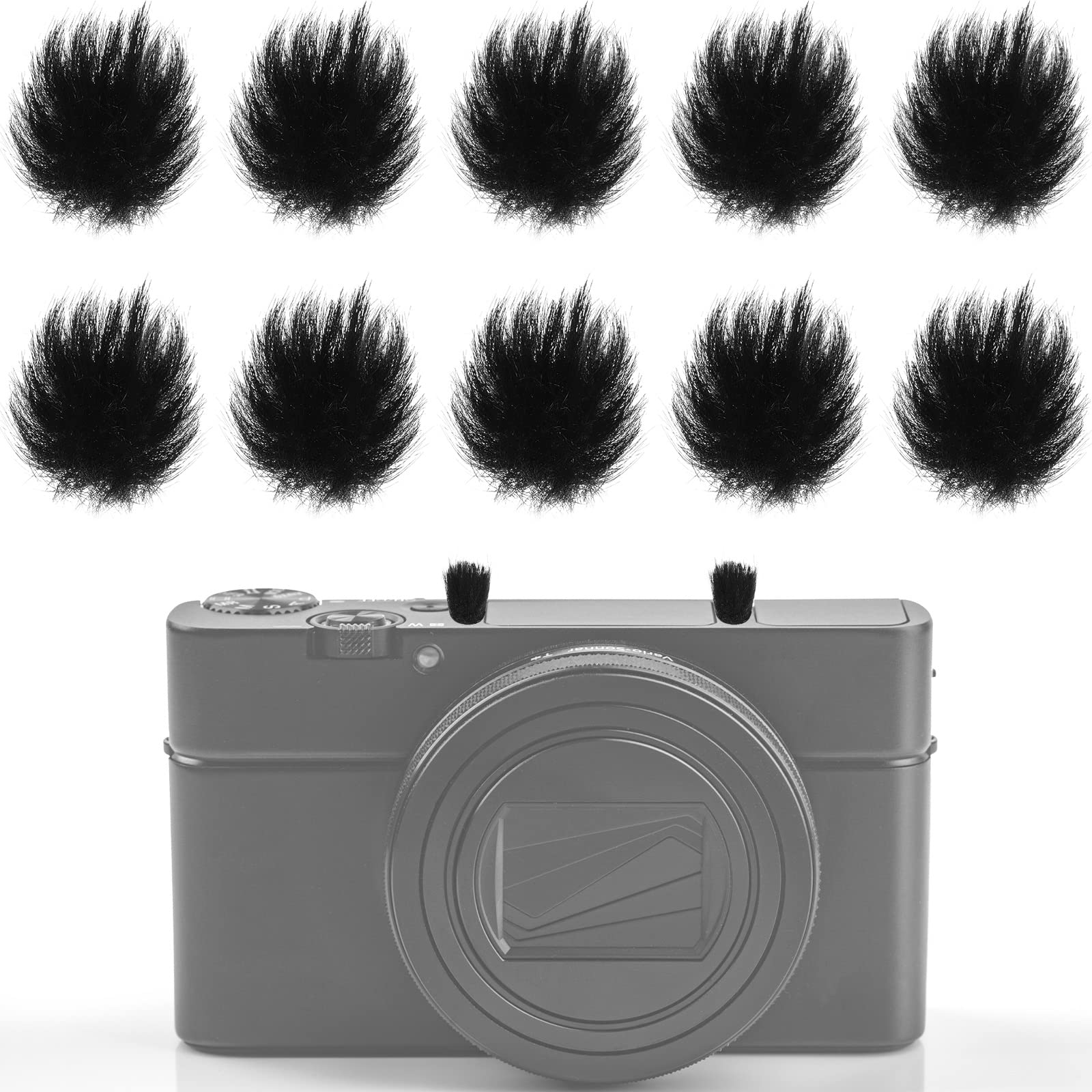 Nezyo 10-Piece Camera Mic Windscreen & 20-Piece Wind Muff Sticker Set - Black Foam Windshield for DSLR Microphones (0.24 x 0.24 Inch) - Reduce Wind Noise for Outdoor Photography, Vlogging, and Video Recording