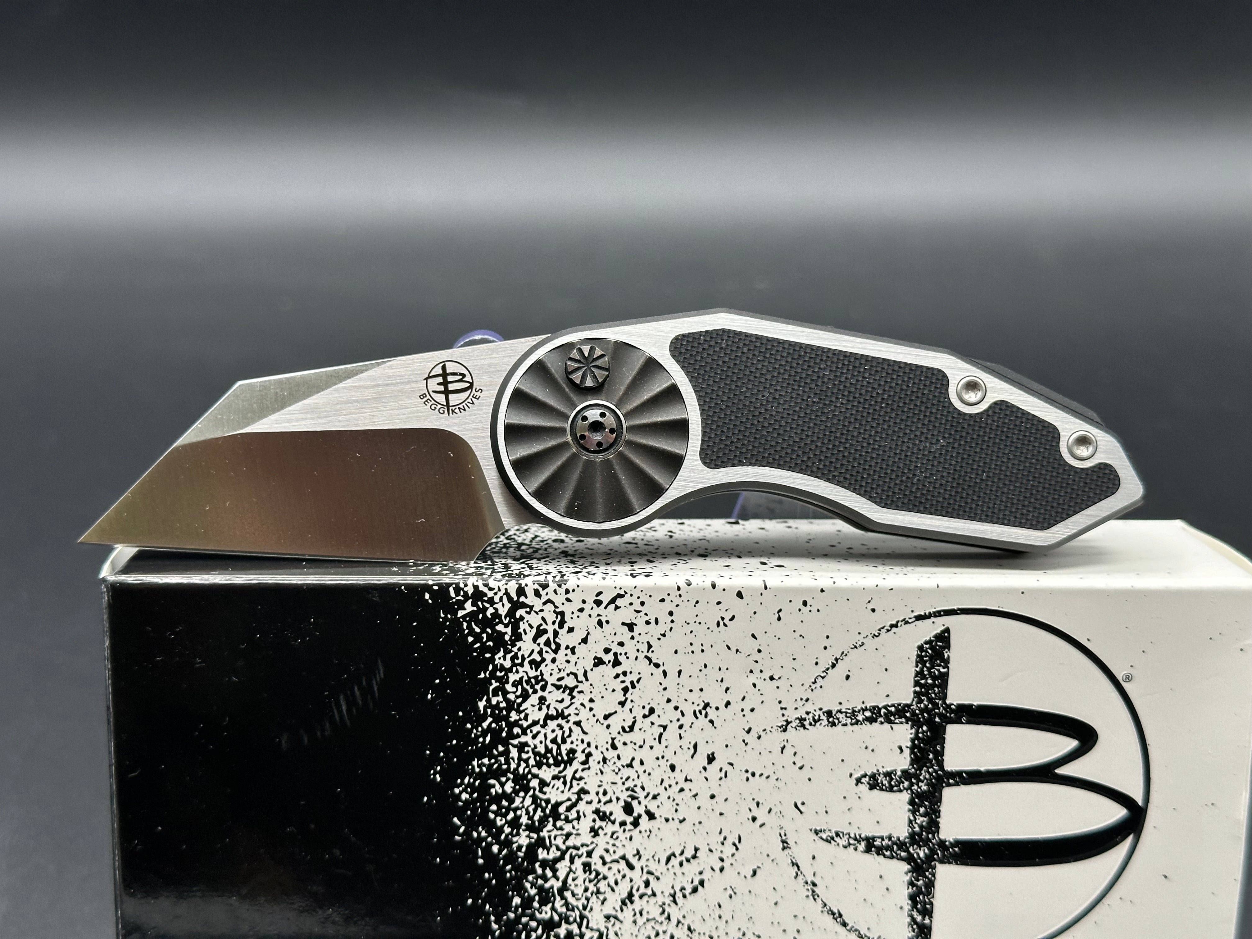 Begg Knives Micro Burst Rosette Button Lock Folding Knife - Aluminum & Black G10 Handle - EDC Pocket Knife for Camping, Hiking, and Outdoor Adventures