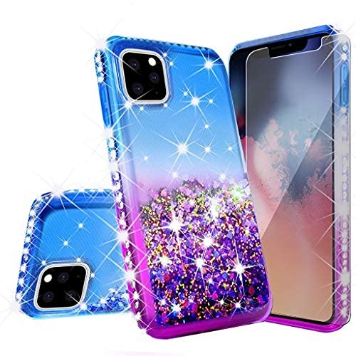 Sparkle Diamond Protective Case for Apple iPhone 13 Pro Max with Tempered Glass Screen Protector - Blue & Purple Gradient - Fashionable Women's Phone Cover for Everyday Use & Special Occasions