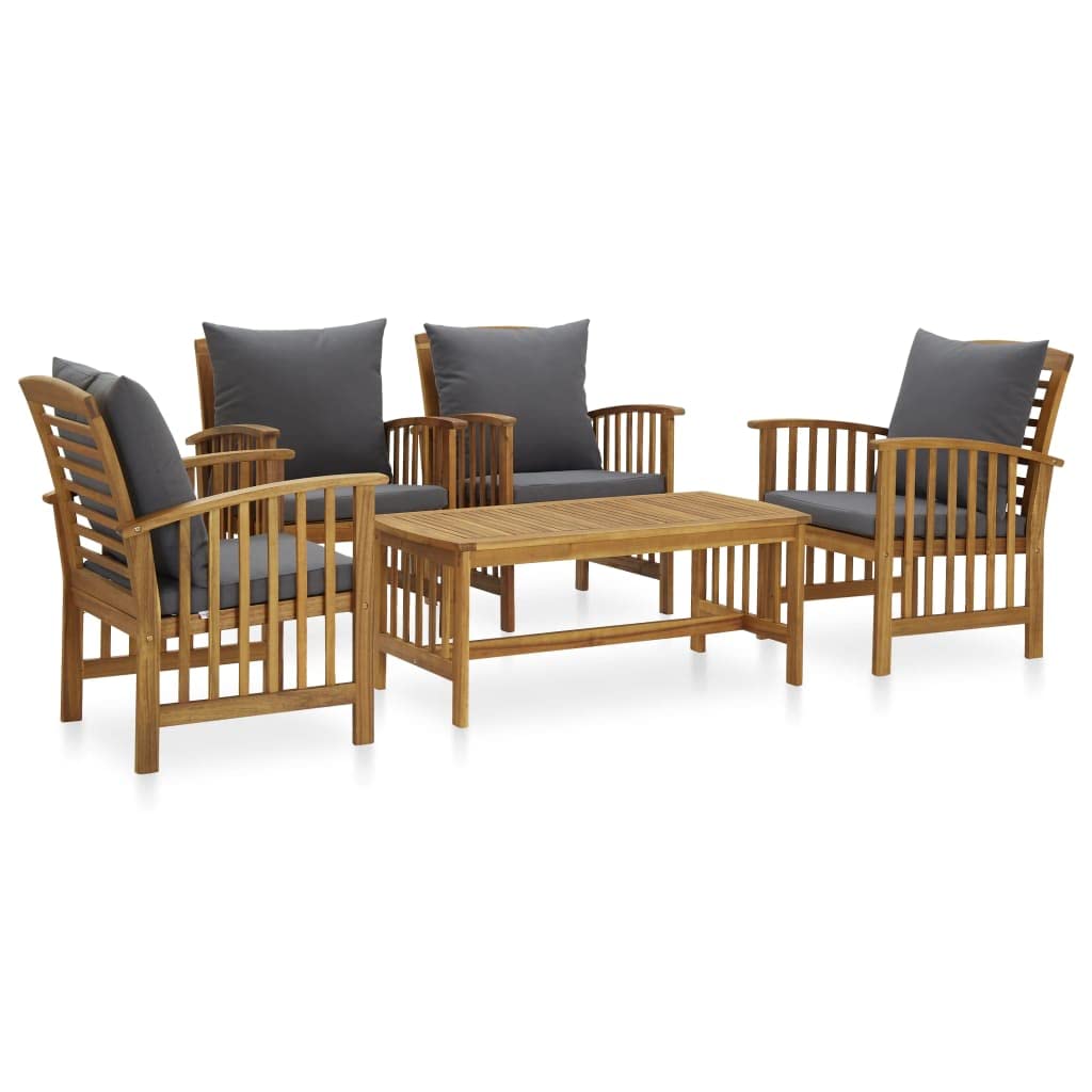 5-Piece VidaXL Patio Furniture Set - Acacia Wood Bench Seat with Coffee Table - Modern Outdoor Dining Set for Garden, Balcony, Porch - Perfect for BBQs, Relaxing & Entertaining Guests
