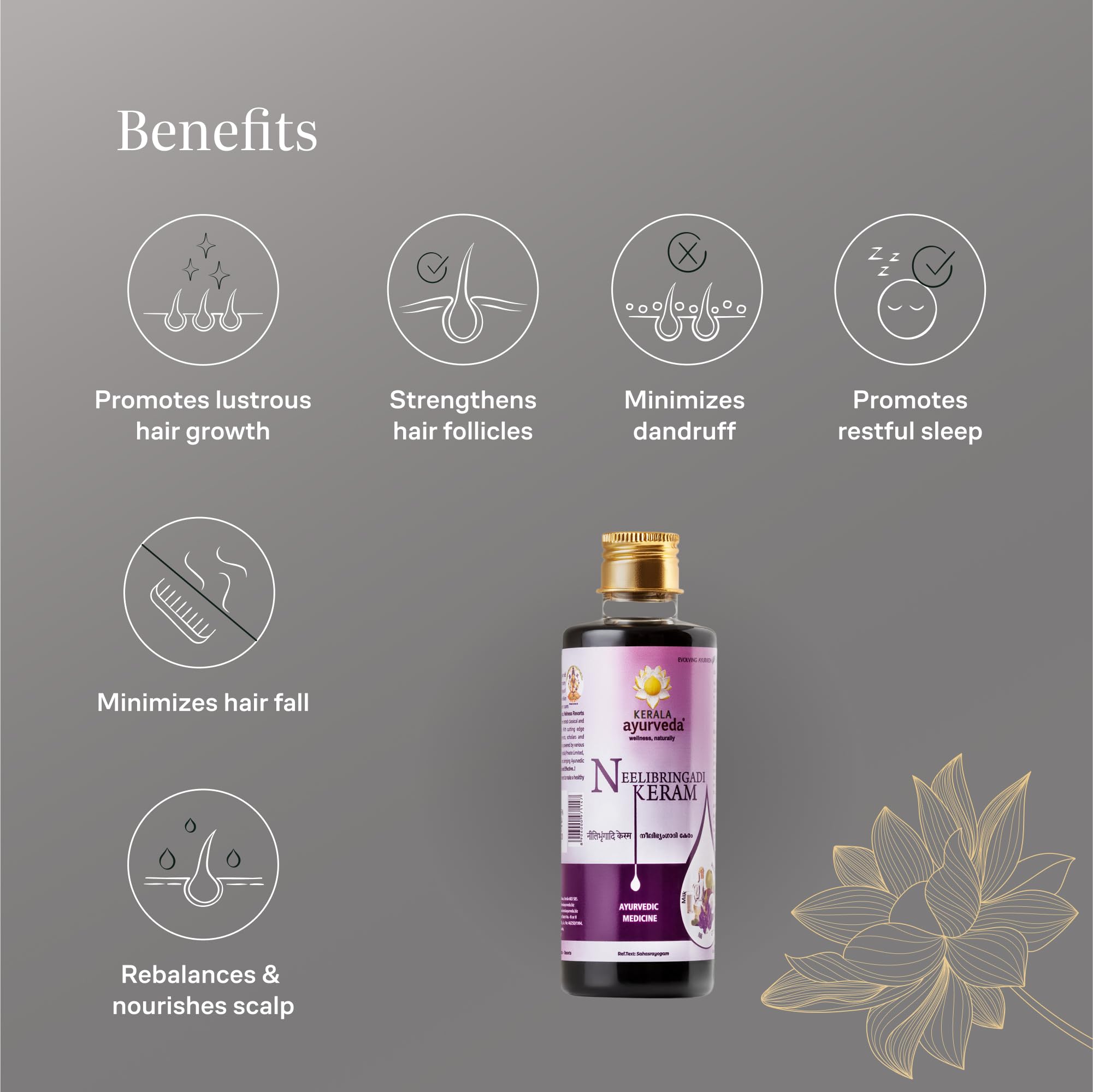 Neelibringadi Keram Ayurvedic Hair Oil - Triple Care Formula for Hair Fall, Dandruff & Growth | Scalp Rebalancing Treatment for Strong, Shiny Hair | Nourishes Hair Follicles | 200ml Bottle | Perfect for Daily Hair Care & Scalp Massage