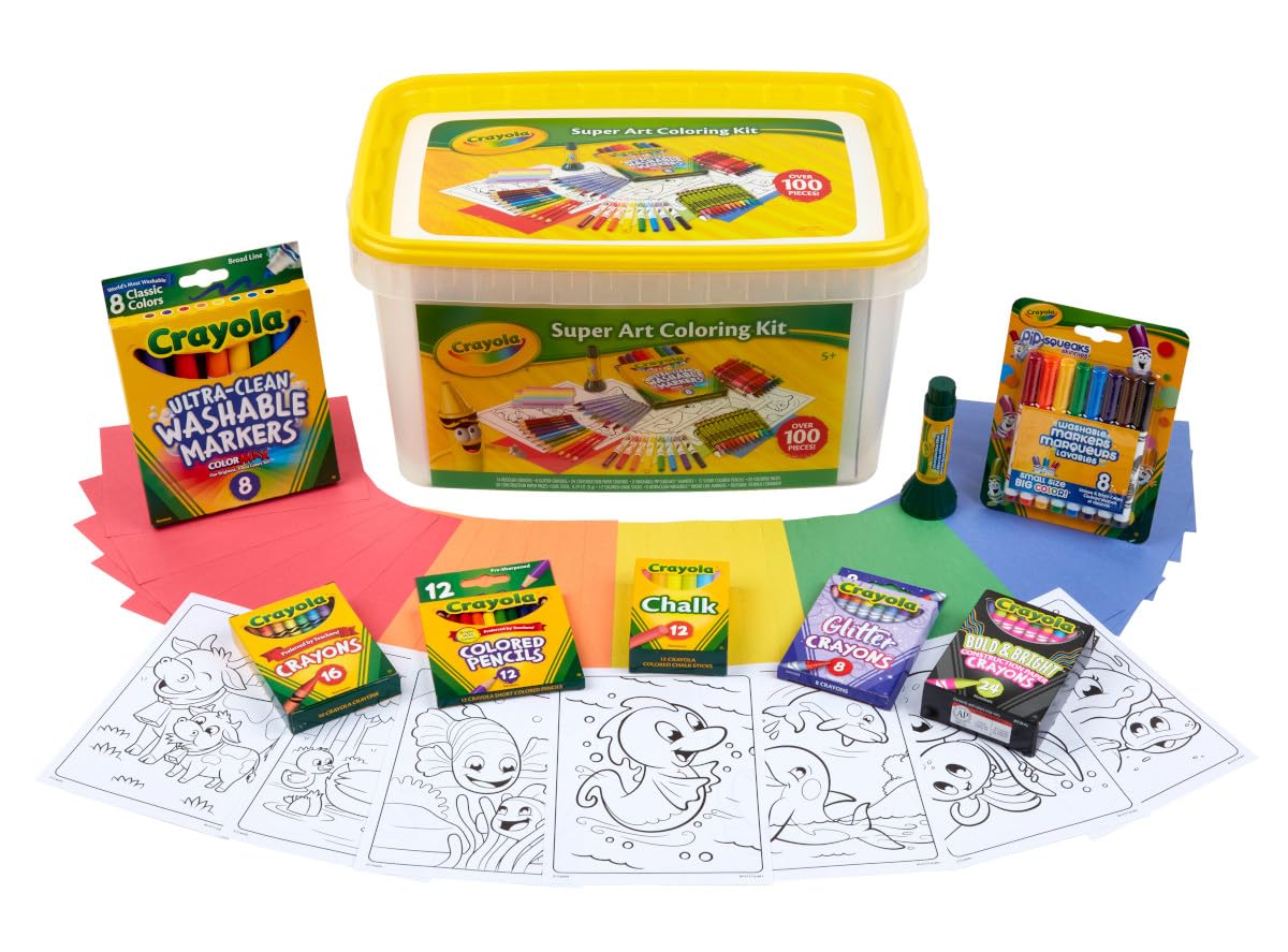 **Crayola Super Art Coloring Kit - 100+ Pieces Kids Arts & Crafts Set with Crayons, Markers & Coloring Supplies | Creative Gift for Boys & Girls | Perfect for School Projects, Birthday Parties & Rainy Day Activities**