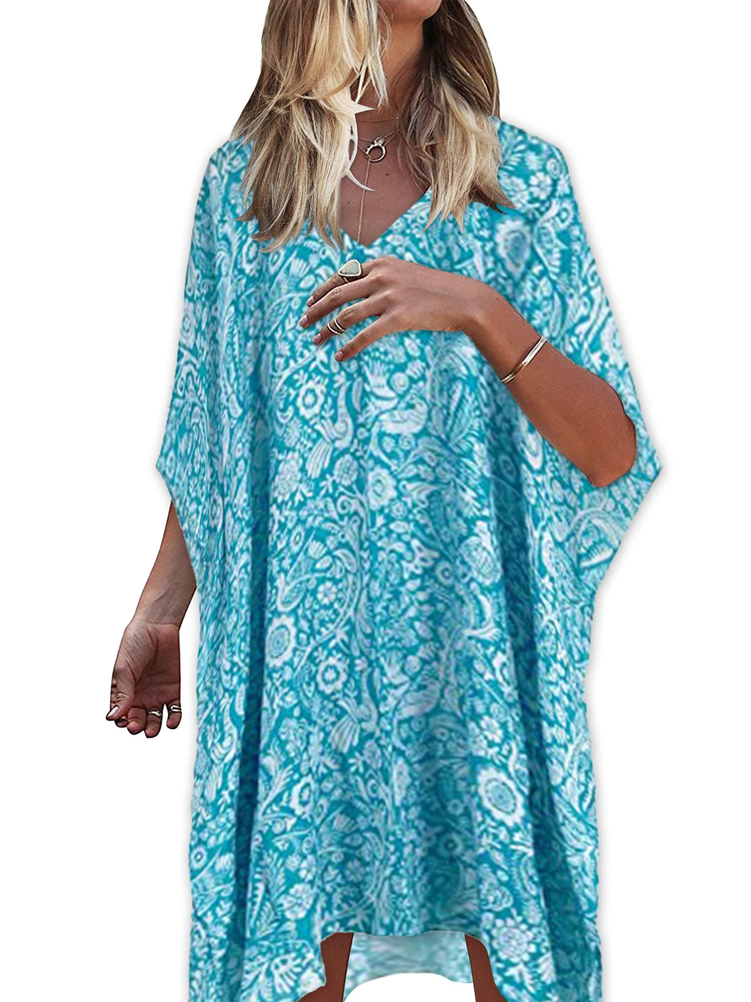 Floral Print Women's Swimsuit Cover Up - Lightweight Beach Kaftan for Pool, Vacation & Summer Outfits | Perfect for Beach Parties, Resort Wear & Tropical Getaways