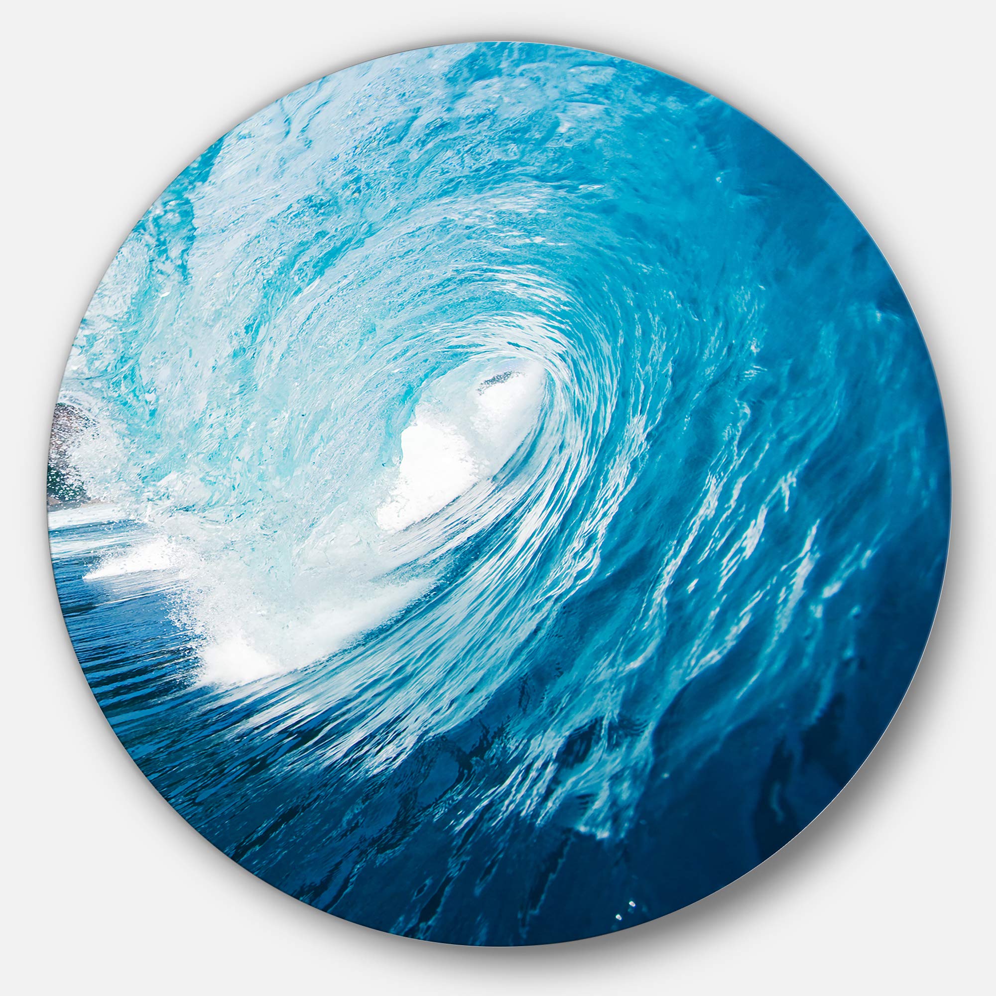 DesignArt Round Metal Wall Art - Ocean Waves in Hawaii Photography, Modern Home Decor for Living Room, Bedroom & Office