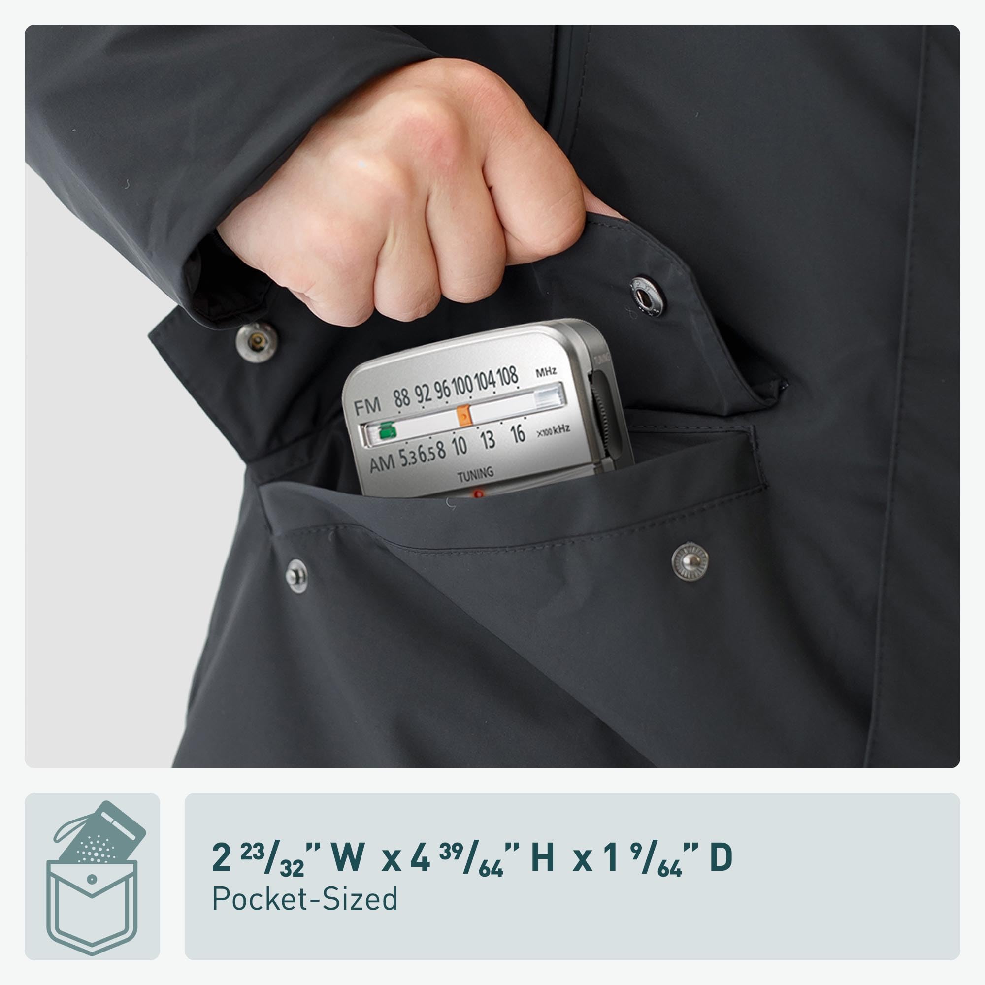 Panasonic RF-P50 Portable AM/FM Pocket Radio - Compact Silver Design for Outdoor, Emergency, Travel & Home Use