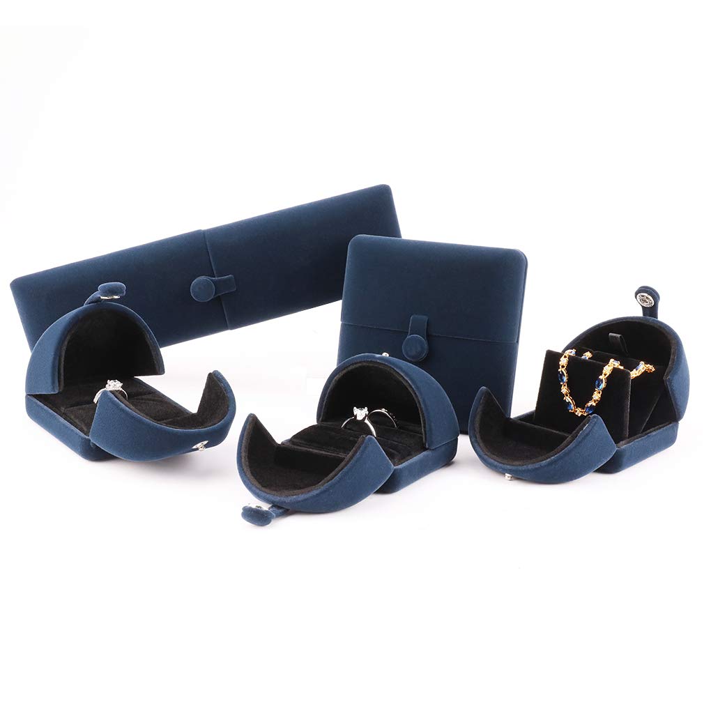 Rolin Roly Velvet Ring Box - Flocked Jewelry Display Case for Engagement, Wedding, Anniversary & Birthday Gifts - Royal Blue Wedding Ring Holder for Proposals & Special Occasions