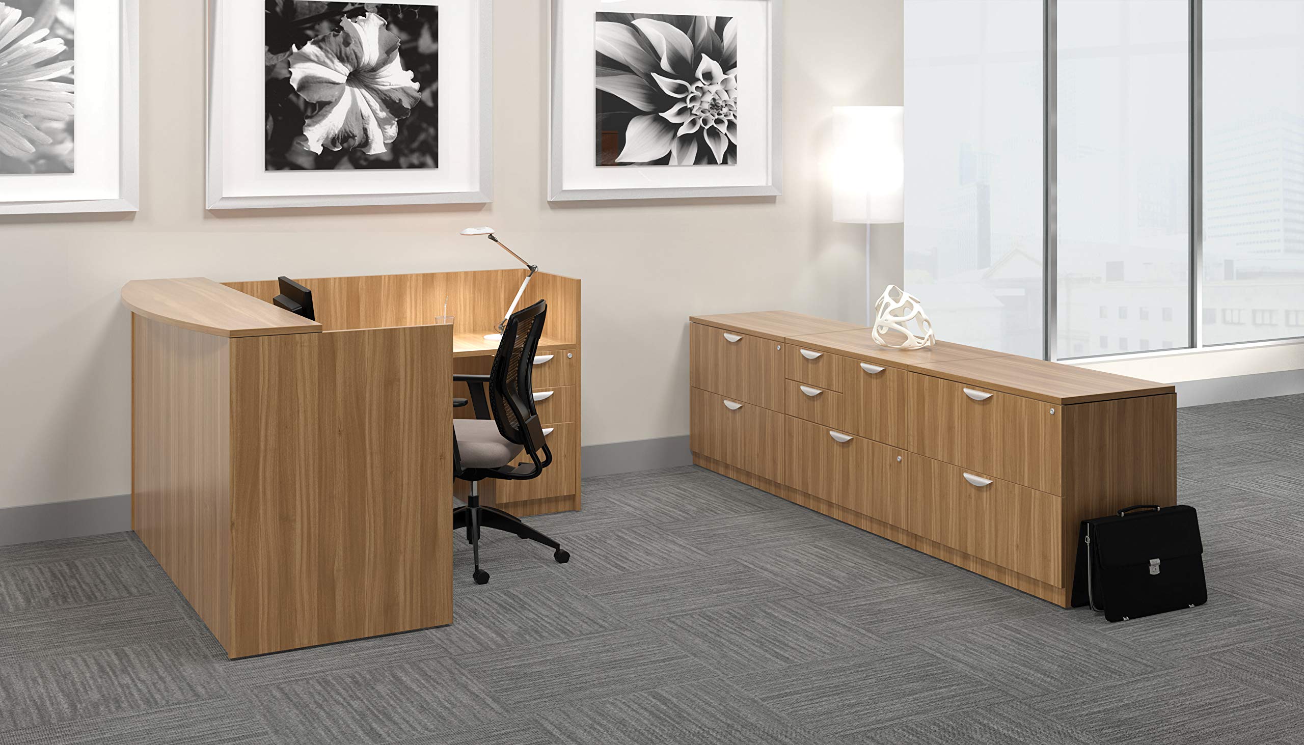 GOF Double 2 Person Workstation Cubicle - 12'D x 6'W Office Partition & Room Divider with Walnut Pedestal - Perfect for Shared Office Spaces & Home Offices