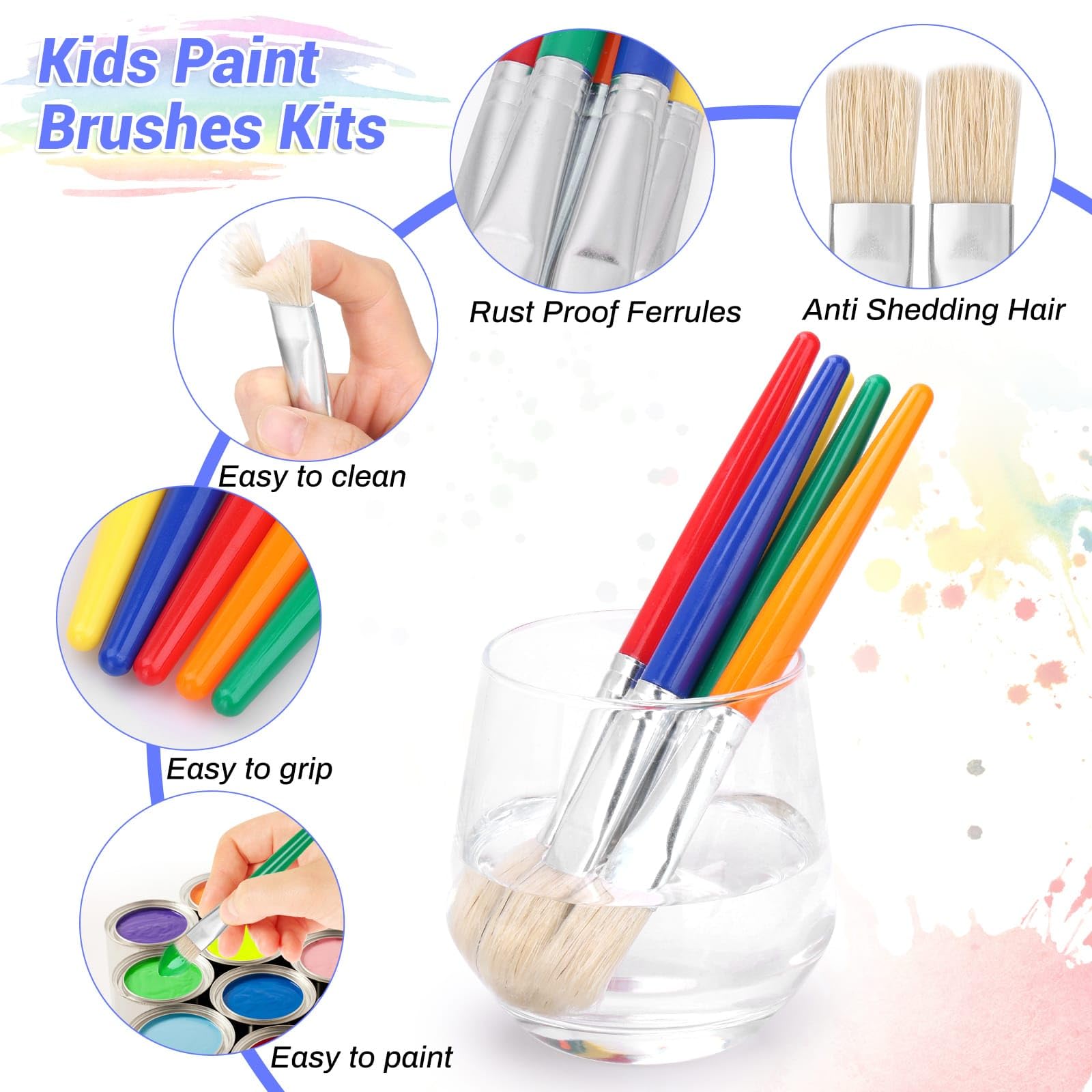 10Pcs Washable Kids Paint Brushes Set for Pumpkin Painting, Classroom & Preschool Crafts - Flat Top Acrylic Brushes for Toddlers, Daycare Art Activities (Perfect for Halloween Decorations & DIY Projects)