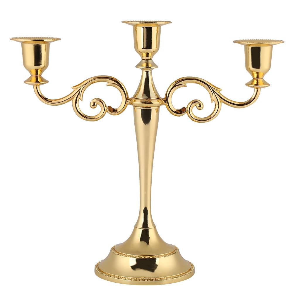 3 Arms Metal Candle Holder - European Style Candelabra for Wedding & Home Decor in Gold & Silver | Rustic Table Centerpiece for Dining Room, Fireplace Mantel, and Romantic Dinner Ambiance