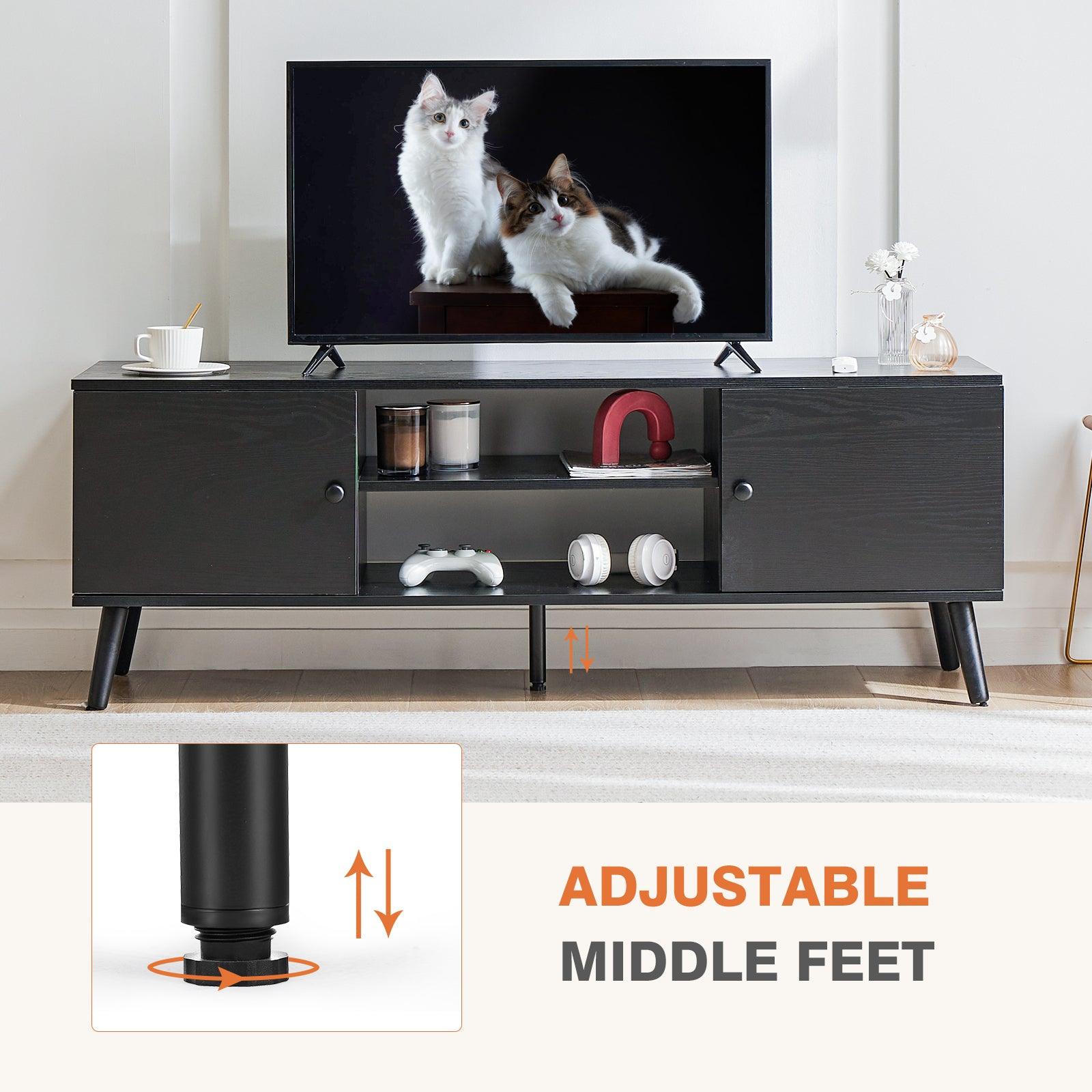 60 Inch TV Stand with Adjustable Shelves & 2 Storage Cabinets - Modern Black TV Media Console for Living Room & Bedroom - Perfect for Entertainment Centers & Home Theater Setups