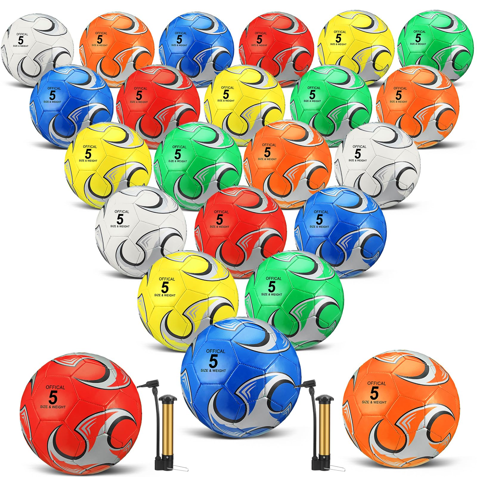 24 Pack Wettarn Machine-Stitched Soccer Balls with Air Pump & Carry Bag - Durable Practice & Training Balls for Outdoor Games, Team Sports & Youth Soccer Gifts