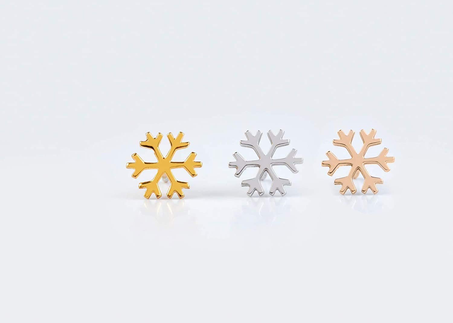 18K Gold Snowflake Stud Earrings - Winter Jewelry Gift for Her