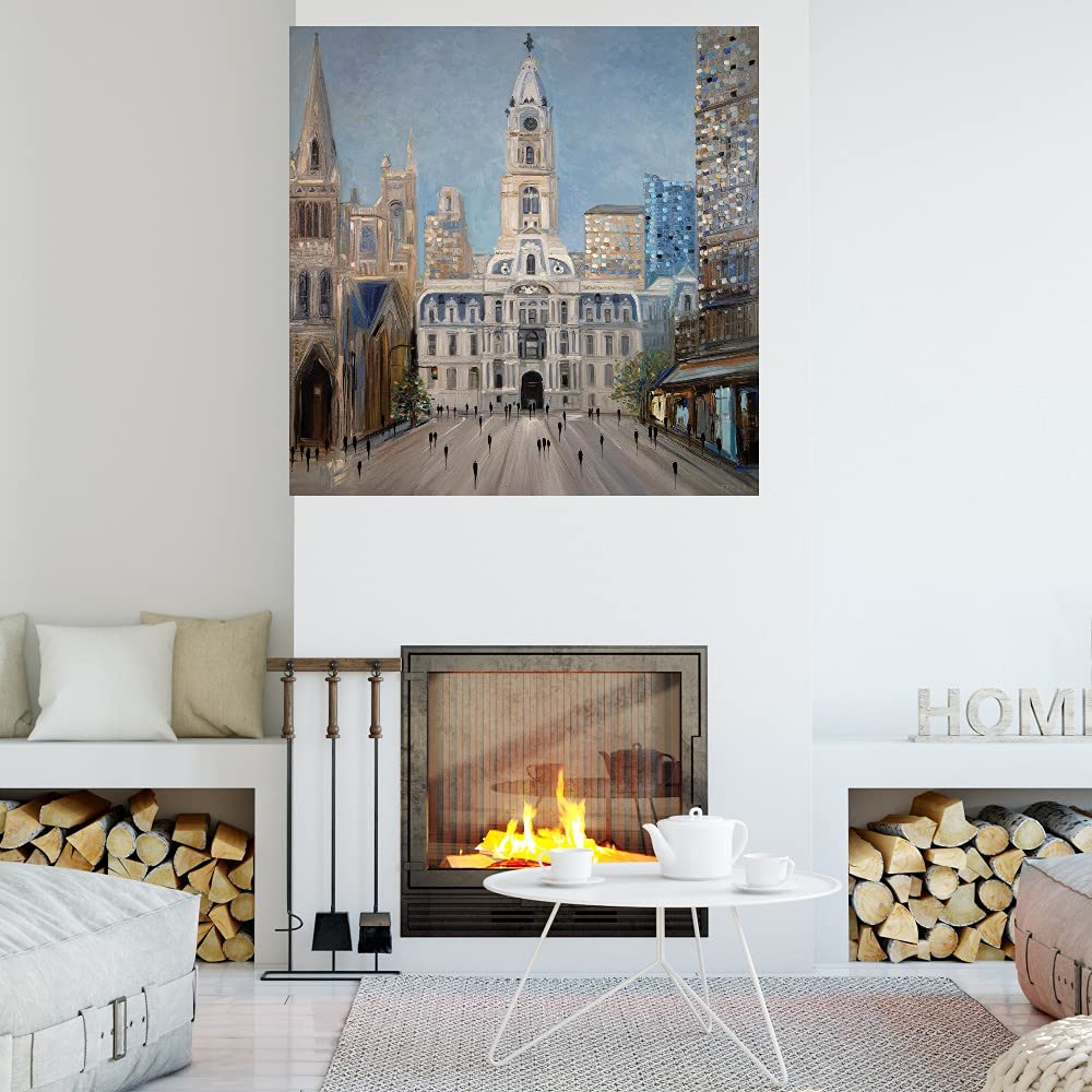 Ekaterina Ermilkina Fine Art Canvas - City Hall 1 Wall Decor Painting for Living Room, Bedroom, Office | 22x22 Inch Stretched Canvas | Ready to Hang | Perfect for Home, Office & Commercial Spaces