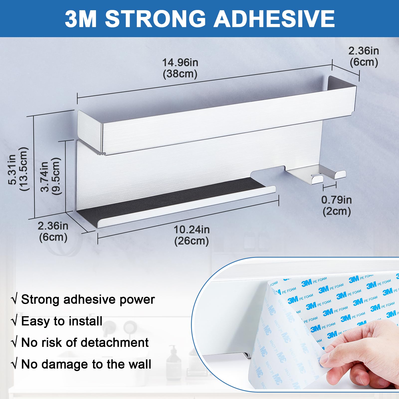 Wall Mount Hair Dryer Holder & Organizer - Stainless Steel Blow Dryer & Straightener Storage - Bathroom Adhesive Mount for Hair Tools - Perfect for Salon, Bathroom & Home Organization