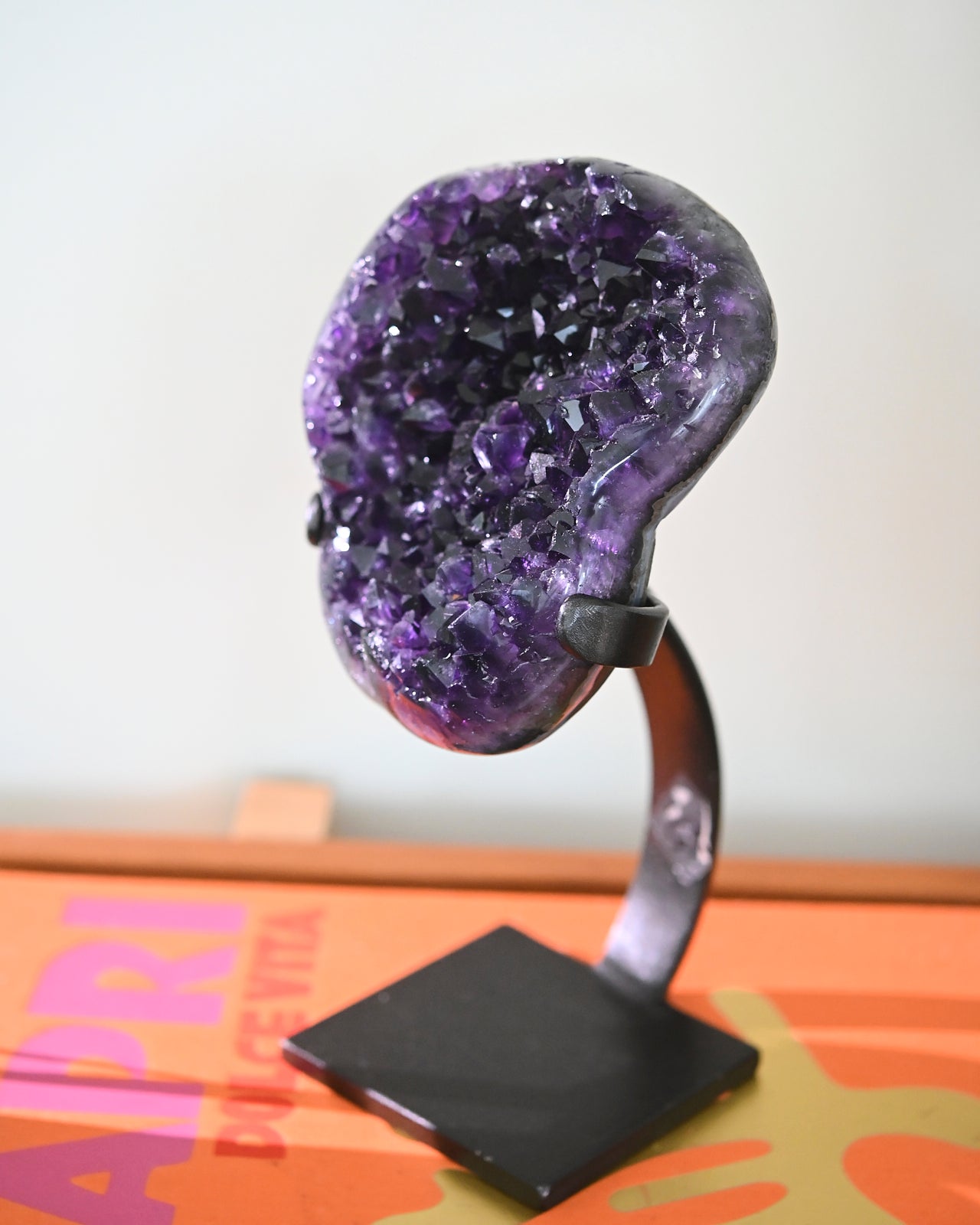 Natural Amethyst Crystal Geode on Wooden Stand - 5.5 lbs Healing Stone for Home Decor, Meditation & Spiritual Gifts