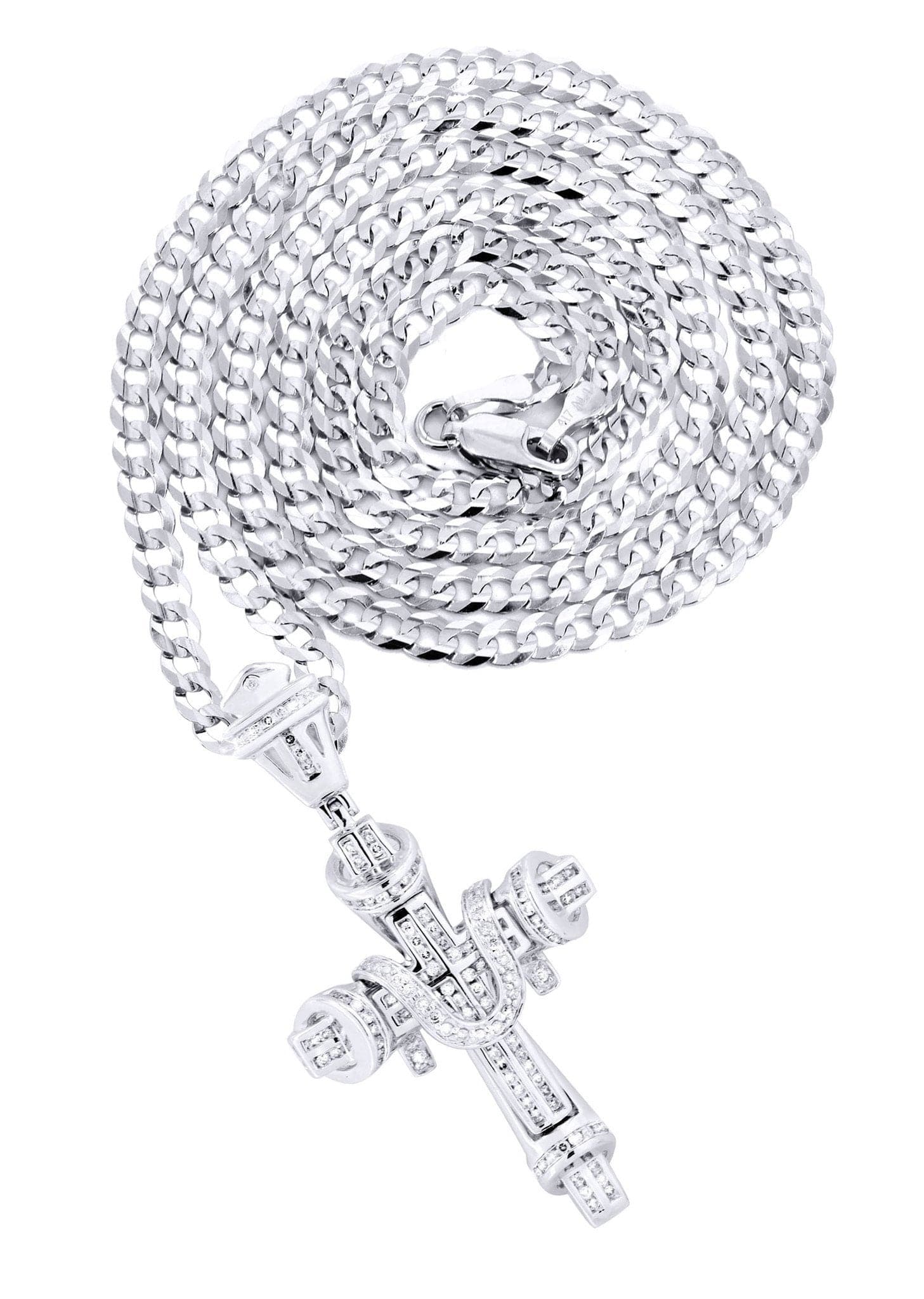 14K White Gold Diamond Cross Pendant Necklace for Women | 0.78 Carat Round Cut Diamond Religious Jewelry | Perfect for Baptism, Confirmation & Everyday Elegance