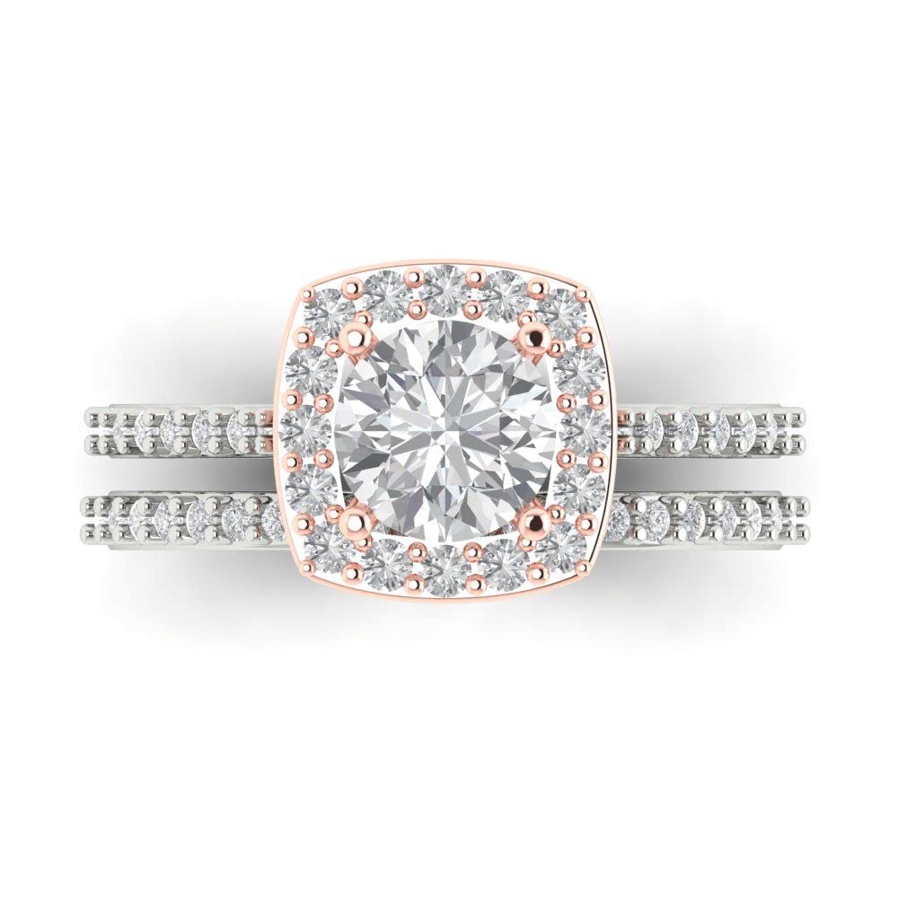 2.22ct Round Cut Moissanite Bridal Ring Set in 14K White & Rose Gold - Halo Solitaire Engagement Ring for Women - Perfect for Weddings, Anniversaries & Special Occasions