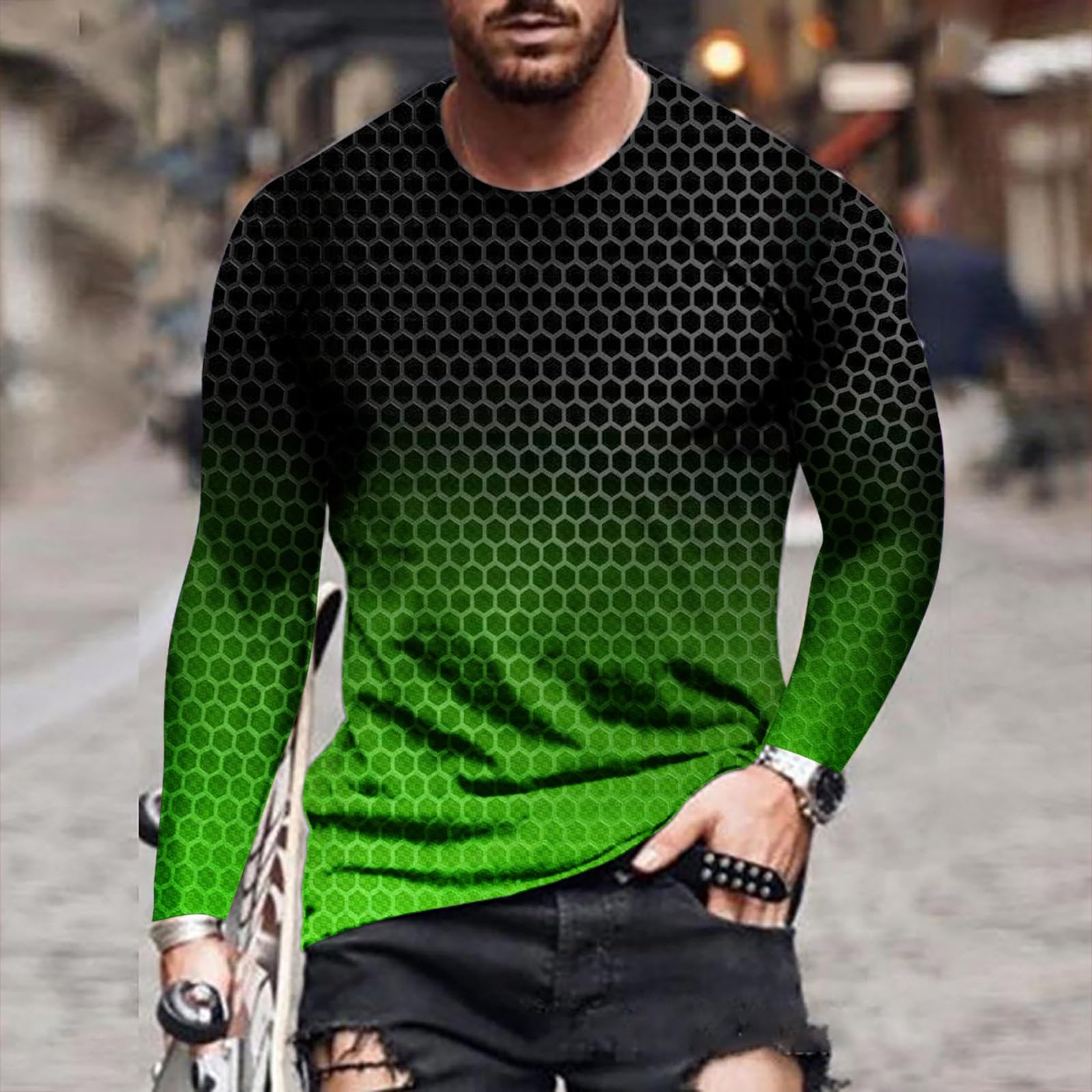 3D Geometry Print Men's Long Sleeve Graphic T-Shirt - Stylish Fall Streetwear Top for Casual Outings, Parties & Urban Fashion
