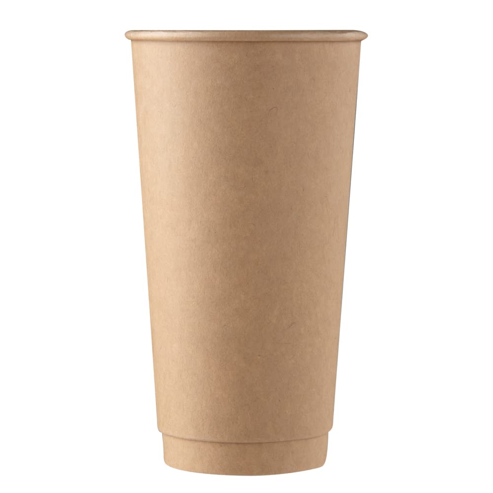 Restaurantware RW Base 20oz Disposable Paper Coffee Cups - 250 Pack Unbleached Eco-Friendly Single Wall Hot Drink Cups with Rolled Rim (Lids Sold Separately) - Perfect for Coffee Shops, Offices, and Catering Events