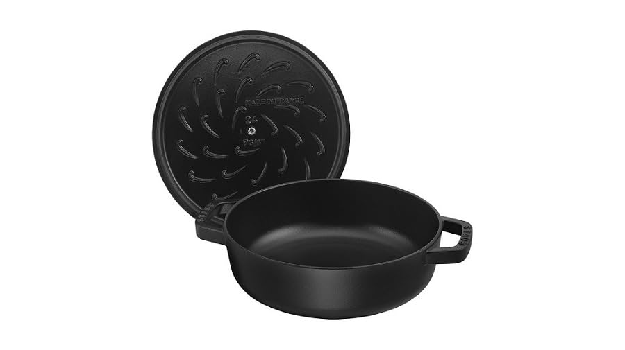 STAUB 28cm Round Cast Iron Dutch Oven with Lid - Black Enameled Cookware for All Cooktops, Heat Retention, Oven Safe to 500°F | Perfect for Braising, Stewing, Baking Bread & Serving | Made in France | Ideal for Home Chefs & Gourmet Cooking