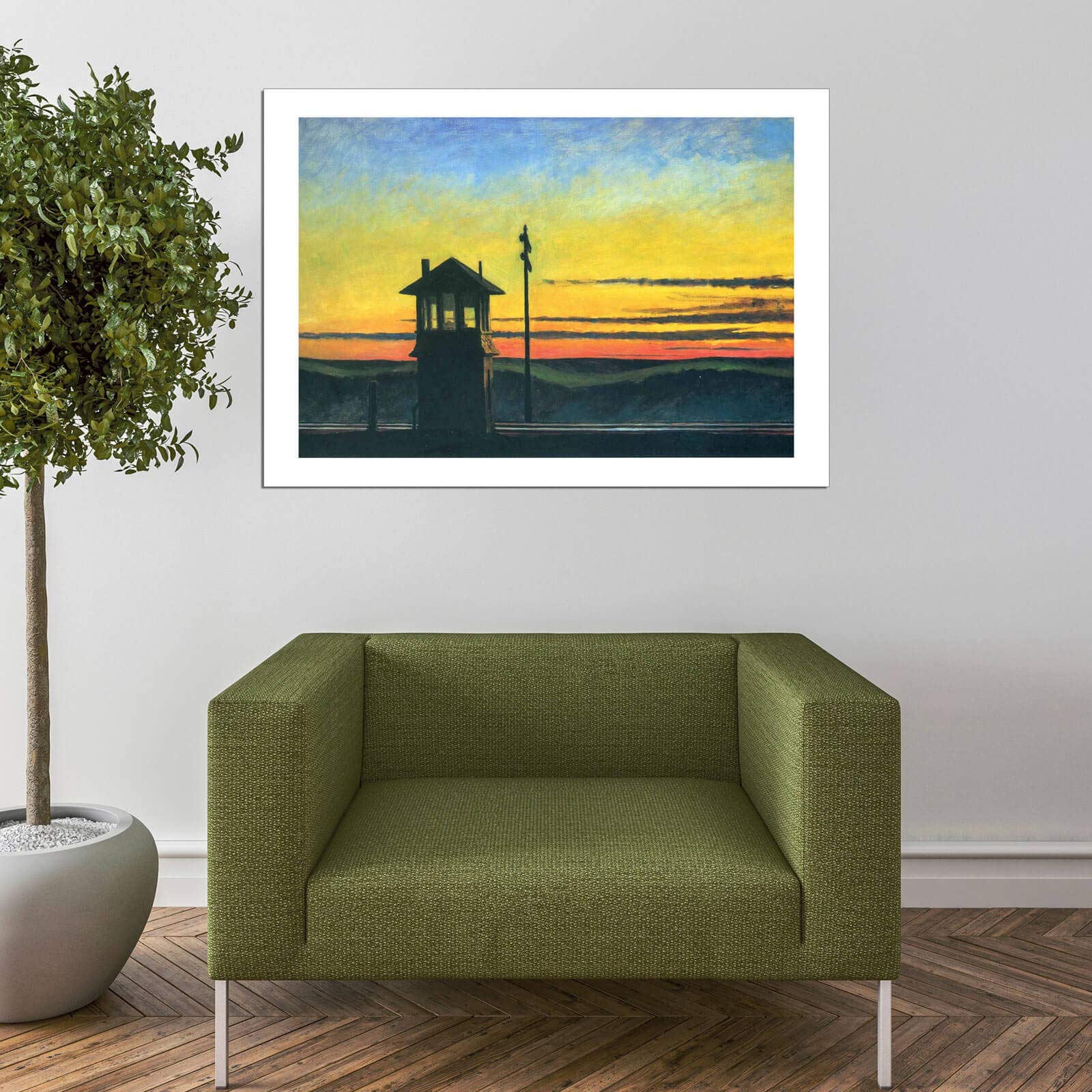 Edward Hopper Railroad Sunset Extra Large Framed Art Print - Semi Gloss Finish - Perfect for Living Room, Bedroom or Office Wall Decor