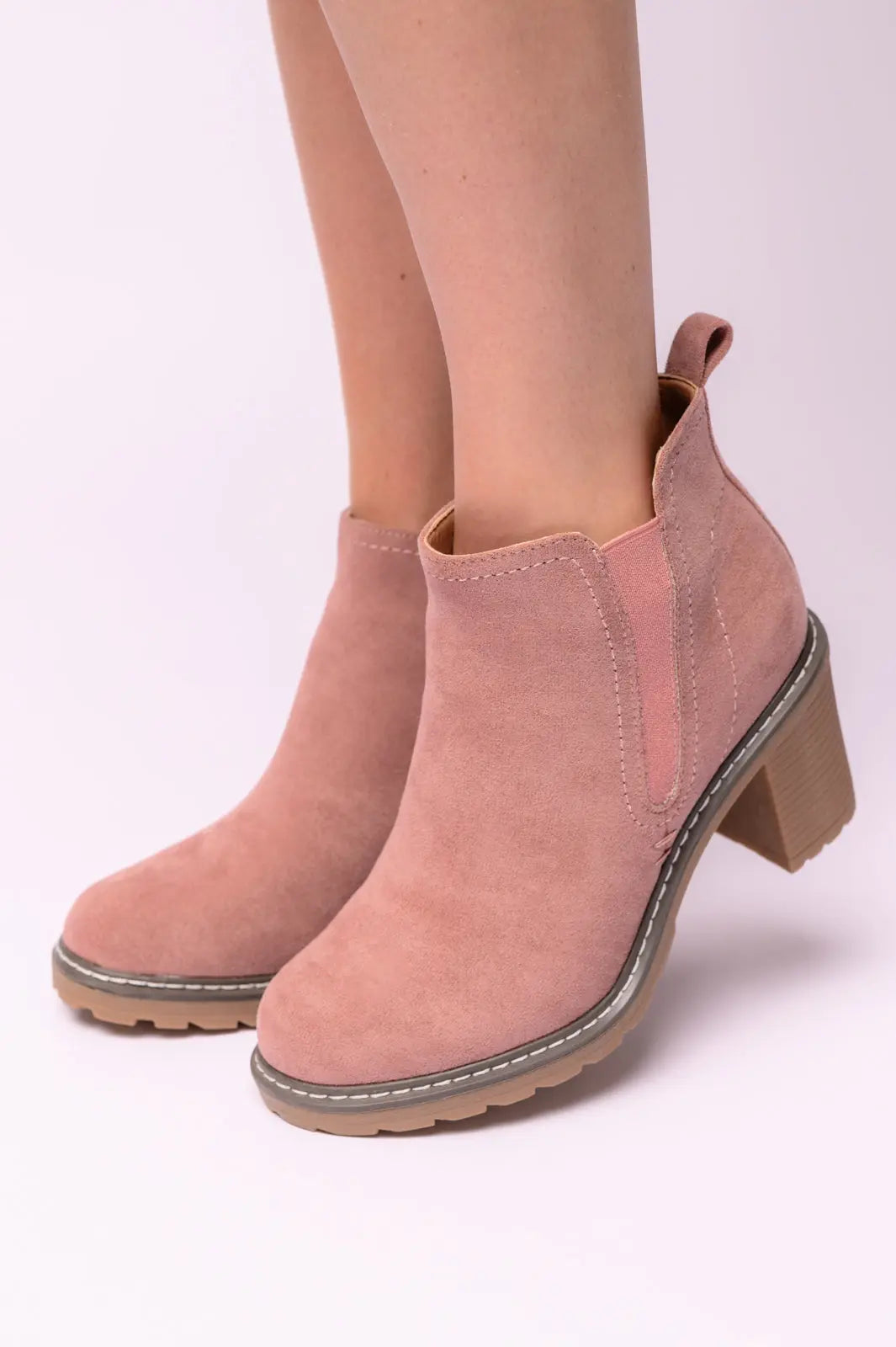 Bite Me Bootie in Blush Faux Suede - Women's Stylish Ankle Boots for Casual Outings & Date Nights
