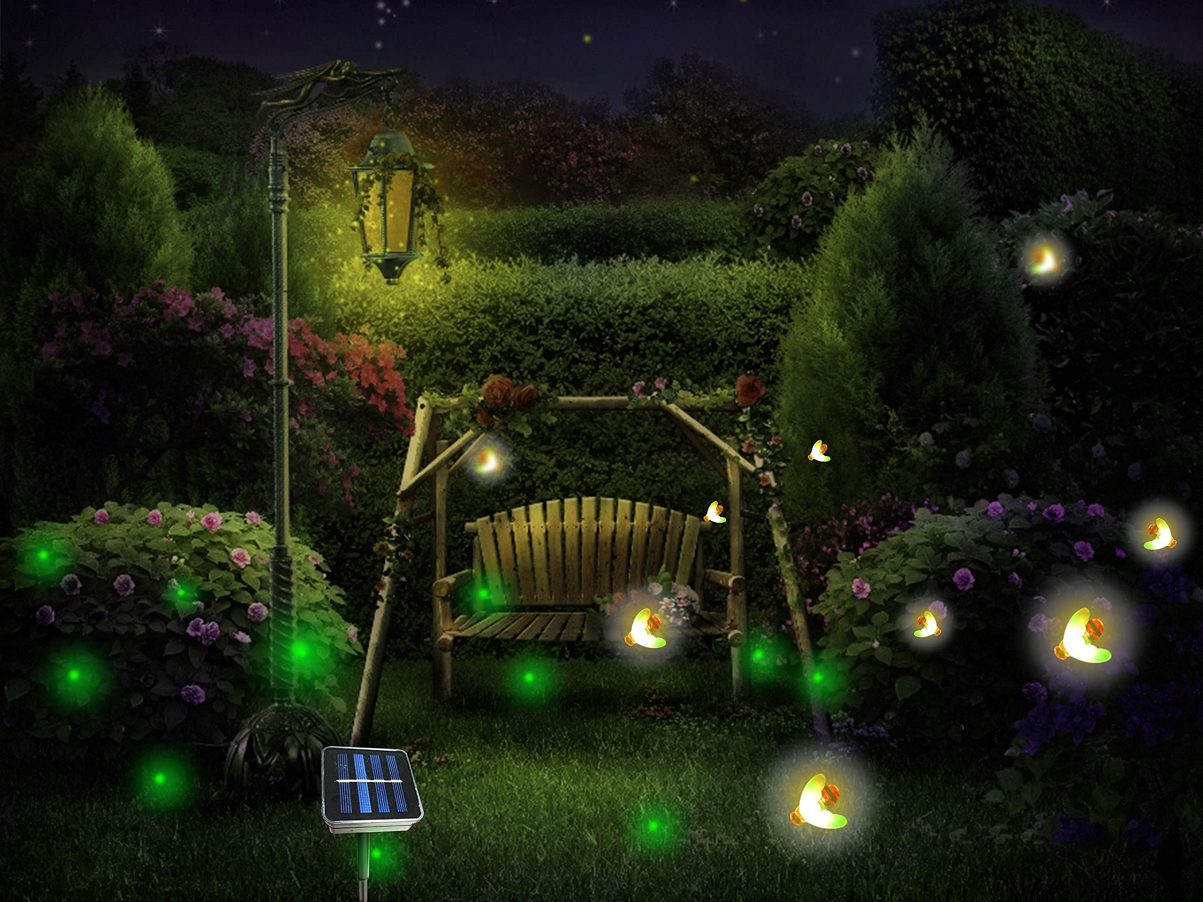 Solar Powered Firefly Lights - 9 LED Firefly String Lights with Auto Pulsating & Chasing Effect, Waterproof Outdoor Solar Lanterns (2 Pack) for Garden, Patio, Yard Decoration & Camping Lighting