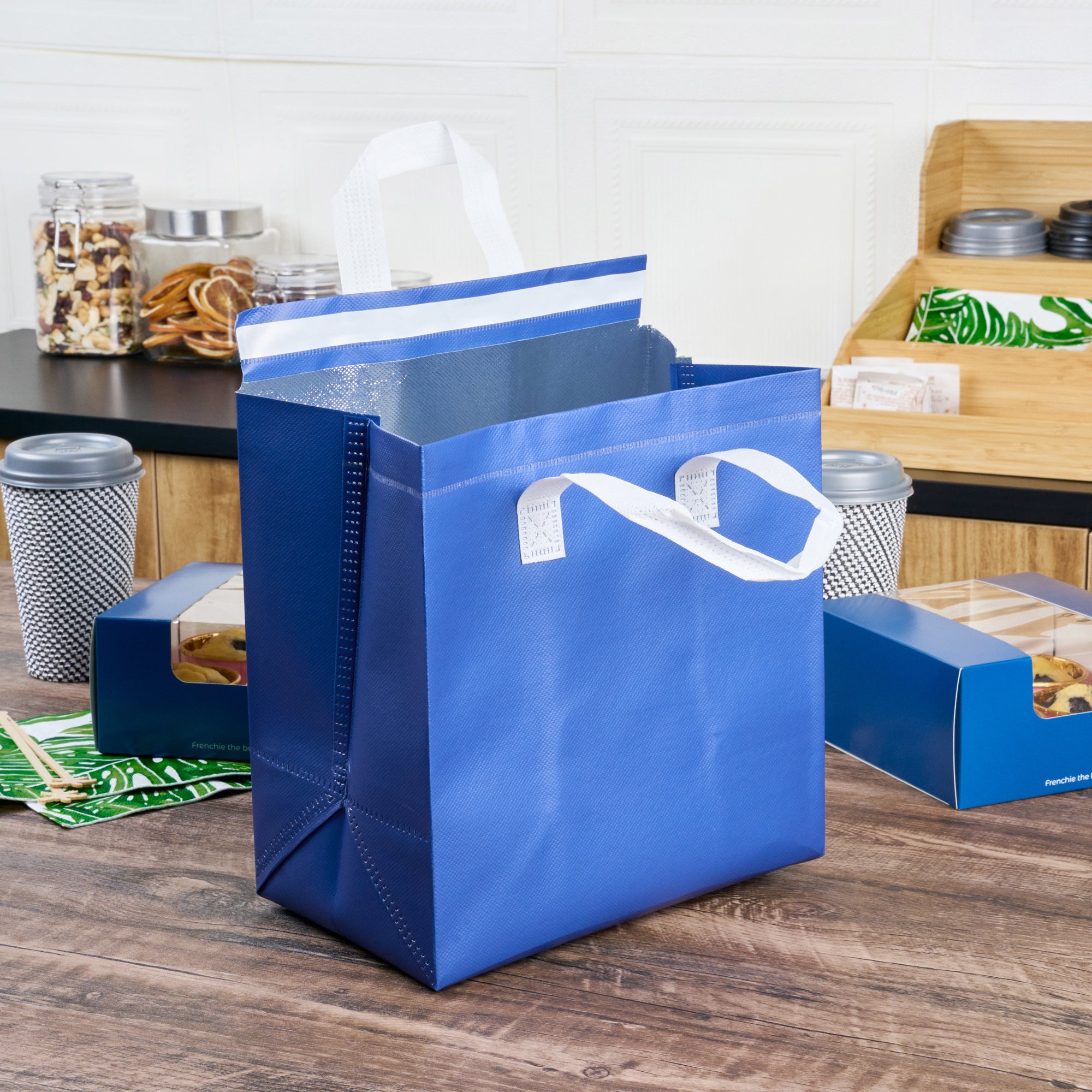 Premium Blue Insulated Takeout Food Delivery Bags - Tamper Evident, 9.5