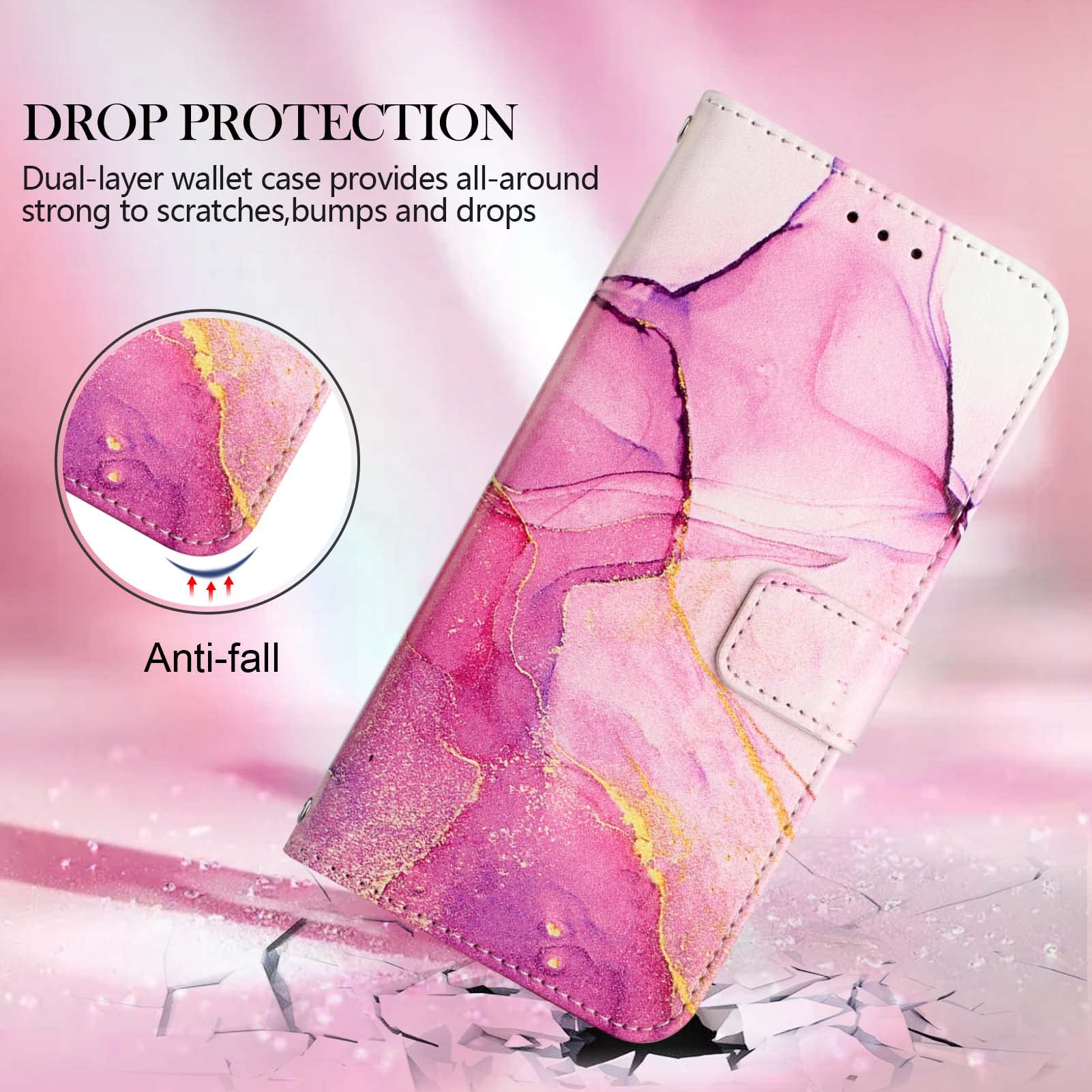 Skyhewen iPhone 15 Pro Case - Marble Design PU Leather Wallet Cover with Magnetic Clasp, Shockproof Flip Phone Case with Card Holder & Kickstand, TPU Inner Shell Bumper Protection for iPhone 15 Pro (Pink & Purple) - Perfect for Work, Travel & Everyday Use