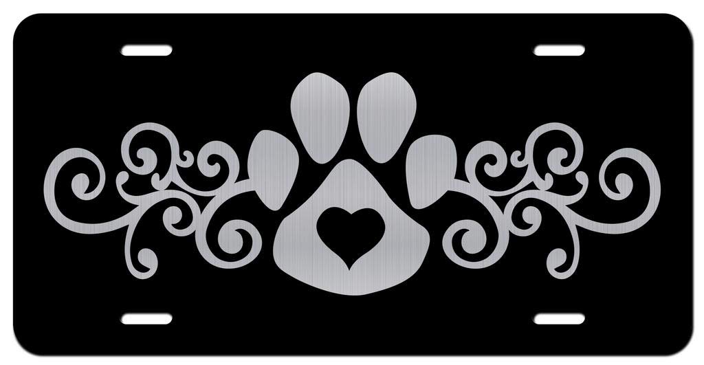Personalized Pet Dog Vanity License Plate - Custom Engraved with Dog Paw & Heart Design - Perfect for Dog Lovers & Car Decoration