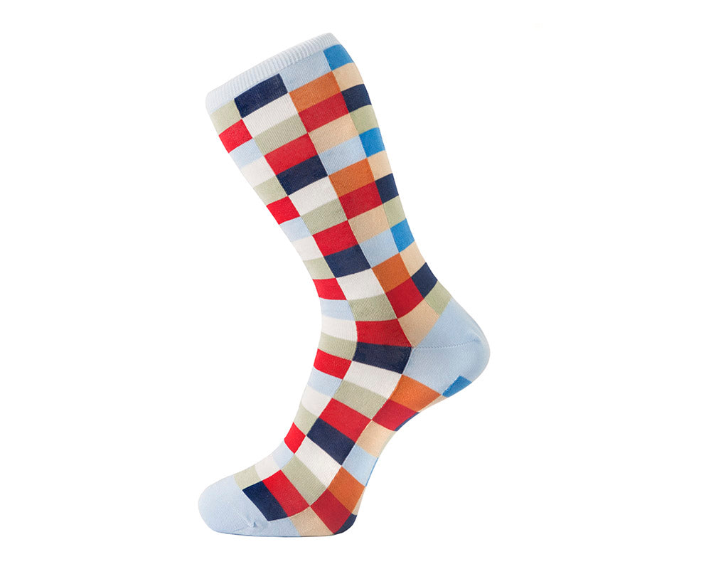 Fortis Green Men's Light Blue Checkered Socks - Breathable Cotton Crew Socks for Casual Wear, Work & Outdoor Activities
