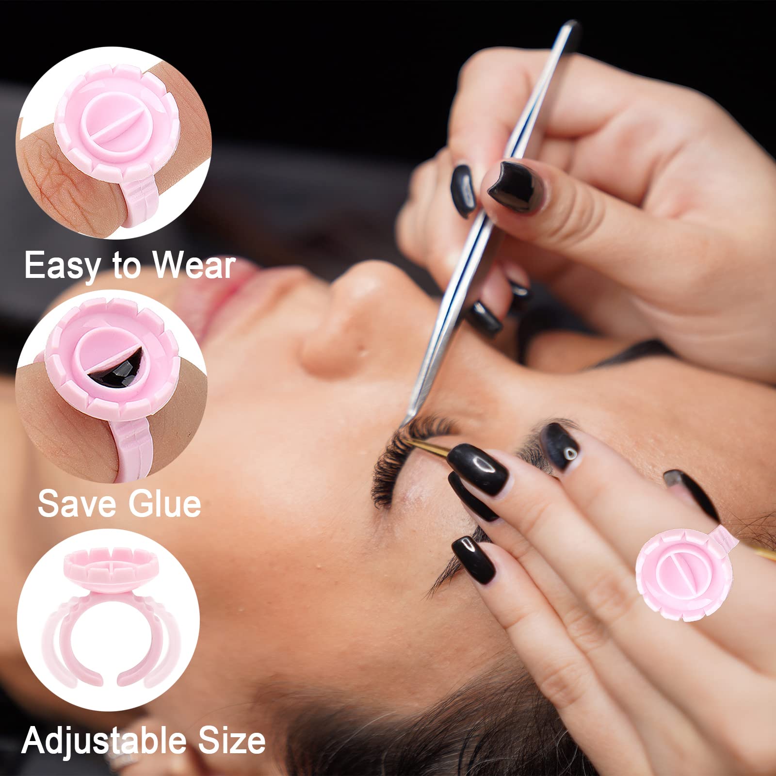 300PCS Disposable Eyelash Extension Glue Rings - Pink Lash Adhesive Holders for Professional & DIY False Eyelash Application - Perfect for Salon, Home Use & Beauty Enthusiasts