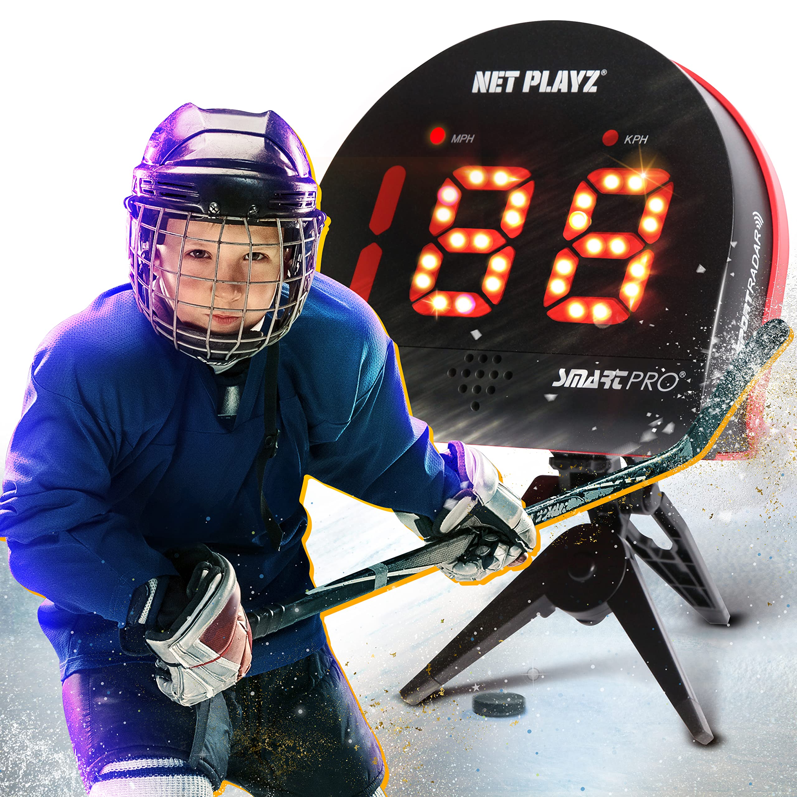 NetPlayz Hockey Training Gear - Radar Speed Gun & Sensor for Ice & Field Hockey