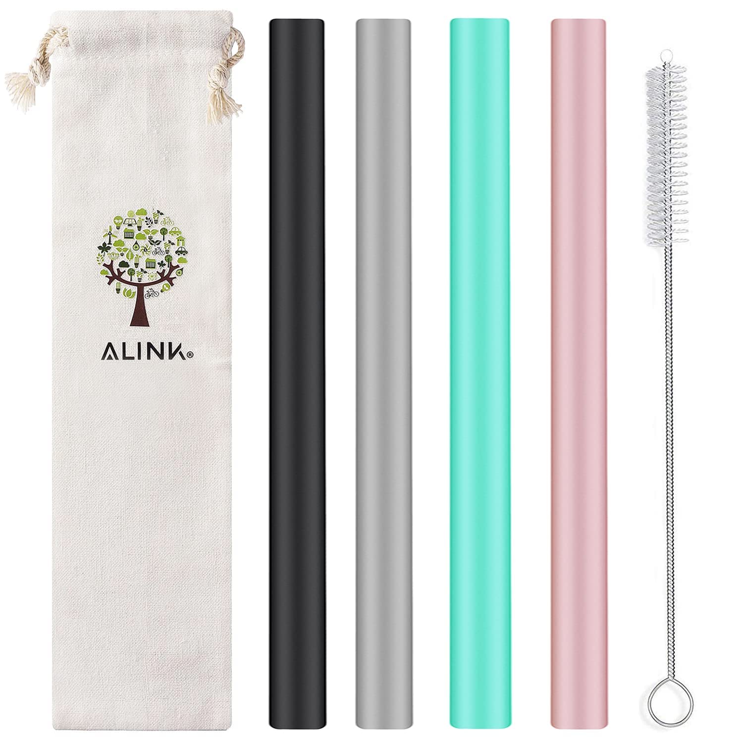 ALINK 12-Pack Reusable Boba Straws with 4 Silicone Tips - Eco-Friendly Bubble Tea Straws for Smoothies, Iced Coffee & Milk Tea Drinks at Home or Cafe