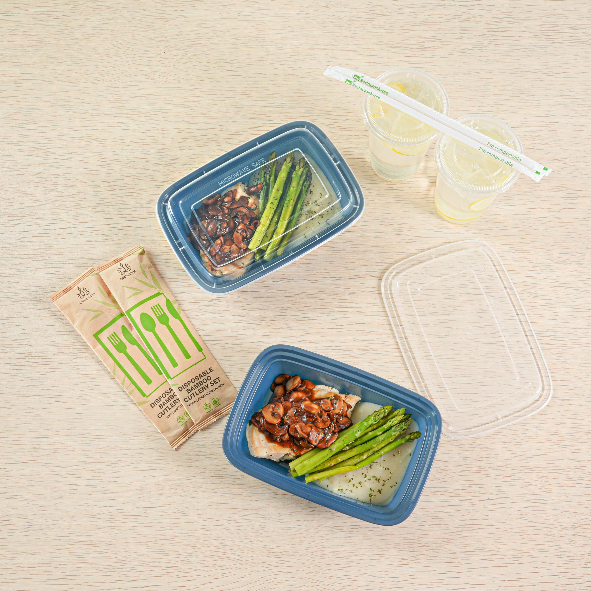 38 oz Rectangle Midnight Blue Plastic To Go Containers with Clear Lids - 100 Pack (8.75