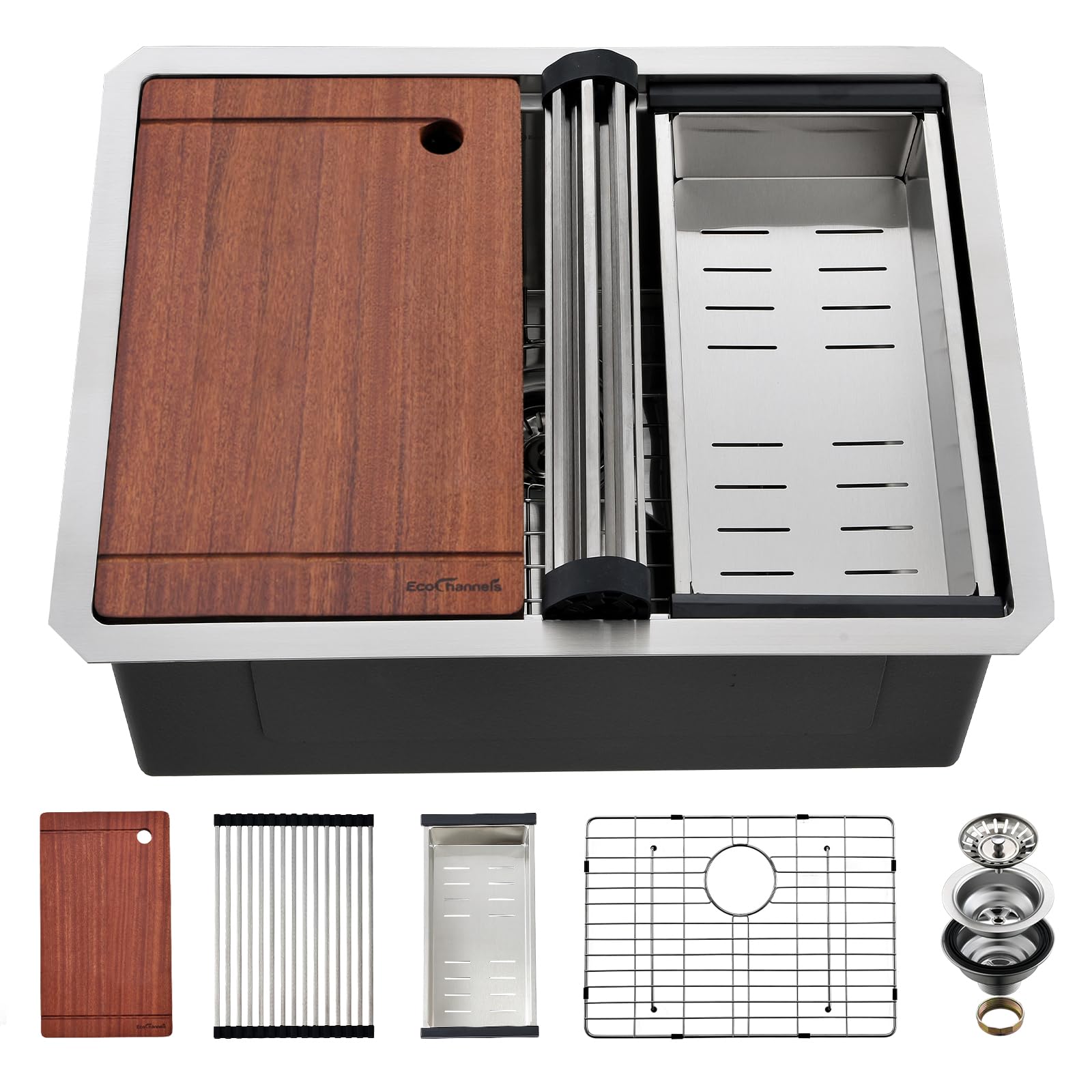 24 x 19 Inch Undermount Stainless Steel Kitchen Sink - 16 Gauge Single Bowl Workstation with Cutting Board for Modern Kitchens | Perfect for Meal Prep, Dishwashing & Food Preparation