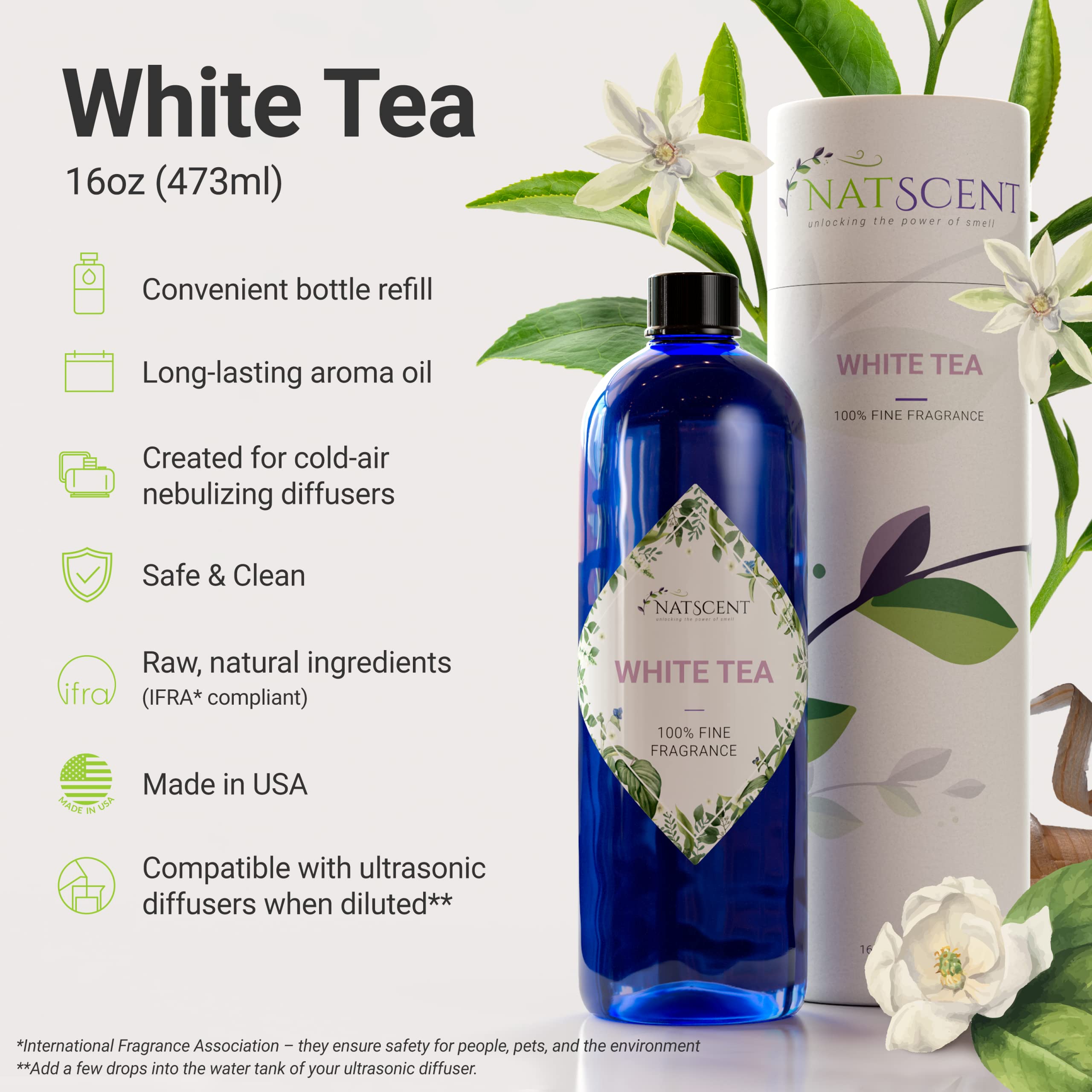 Premium White Tea Essential Oil for Diffusers - 100% Natural, Long-Lasting Aromatherapy Oil for Home & Office - IFRA Certified, Works with Ultrasonic & Cold Air Diffusers (16 oz) - Perfect for Relaxation, Stress Relief & Creating a Calming Atmosphere