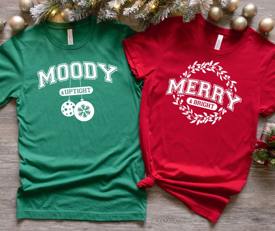 Trendy Matching Merry & Moody Graphic T-Shirt for Couples - Perfect for Date Nights, Anniversaries & Fun Outfits