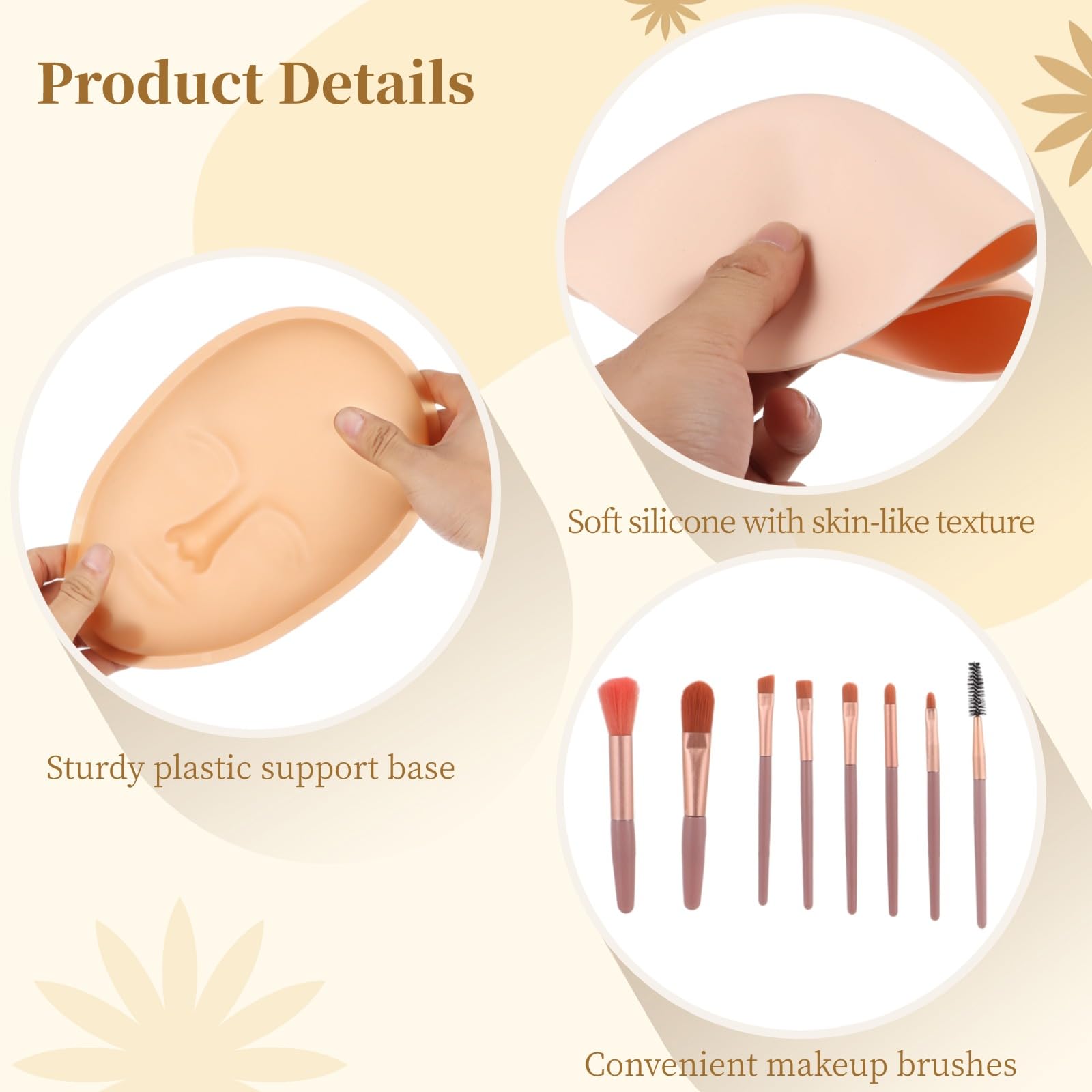 8-Piece Silicone Makeup Practice Face Kit with Mannequin Head, Practice Board & Brushes - Perfect for Beginners Learning Face Painting, Permanent Makeup & Beauty Art Creation (Great for Cosplay, Salon Training & SFX Makeup Practice)