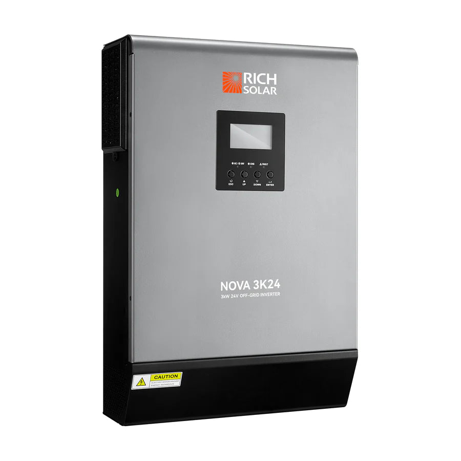 RICH Solar NOVA MAX 3K | 3000W 24V Off Grid Hybrid Solar Inverter with MPPT | Pure Sine Wave Power Inverter for Home, RV, Cabin & Emergency Backup | Solar Energy System for Off-Grid Living & Power Outages