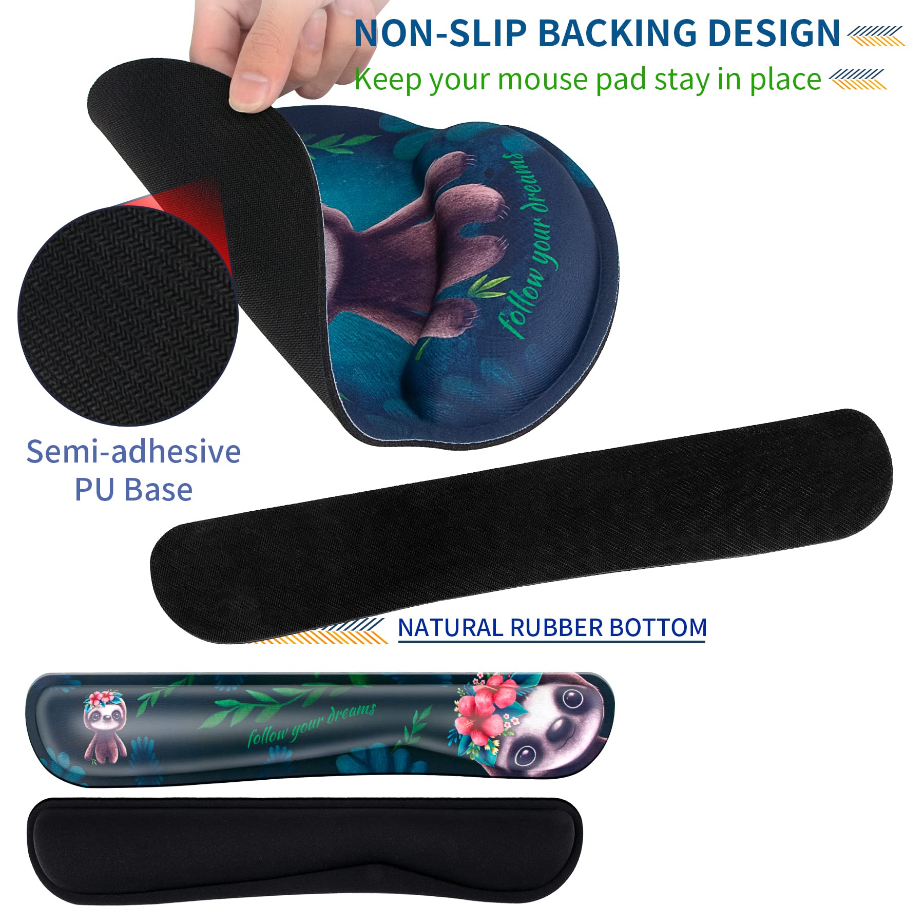 BVYA Memory Foam Non-Slip Keyboard Wrist Rest & Mouse Pad Set with Coaster - Ergonomic Computer Accessories for Office, Gaming, and Laptop Use - Perfect for Long Work Sessions and Comfortable Typing