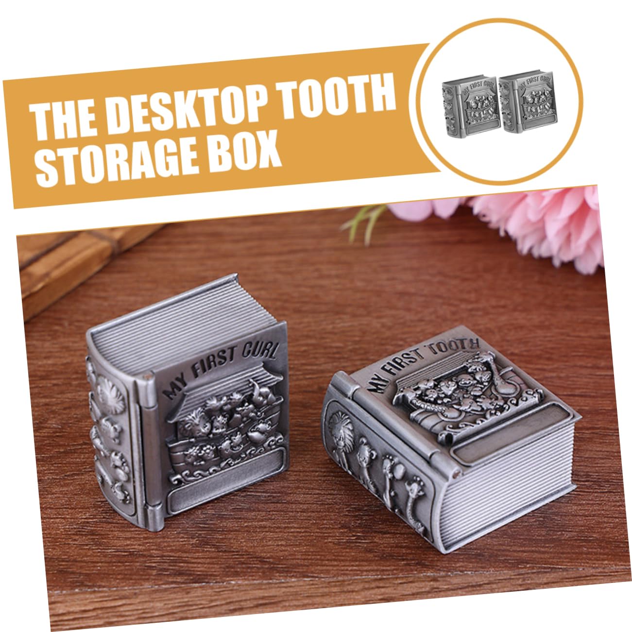 VINTORKY 2-Piece Metal Tooth Storage Box - Deciduous Tooth Organizer Container with Lid, Small Teeth Holder Case for Baby Kids (Perfect for First Tooth Keepsake & Memory Preservation)