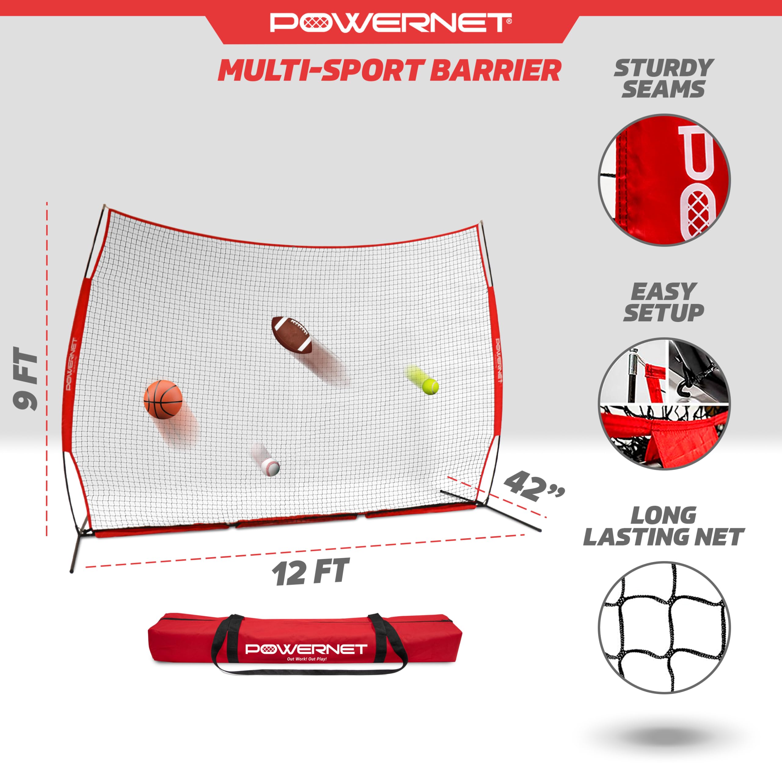 PowerNet Portable Sports Rebounder Net for Basketball, Volleyball, Soccer, Baseball, Softball & Lacrosse | Indoor/Outdoor Safety Backstop for Backyard, Garage & Driveway | Perfect for Training, Practice & Game Protection