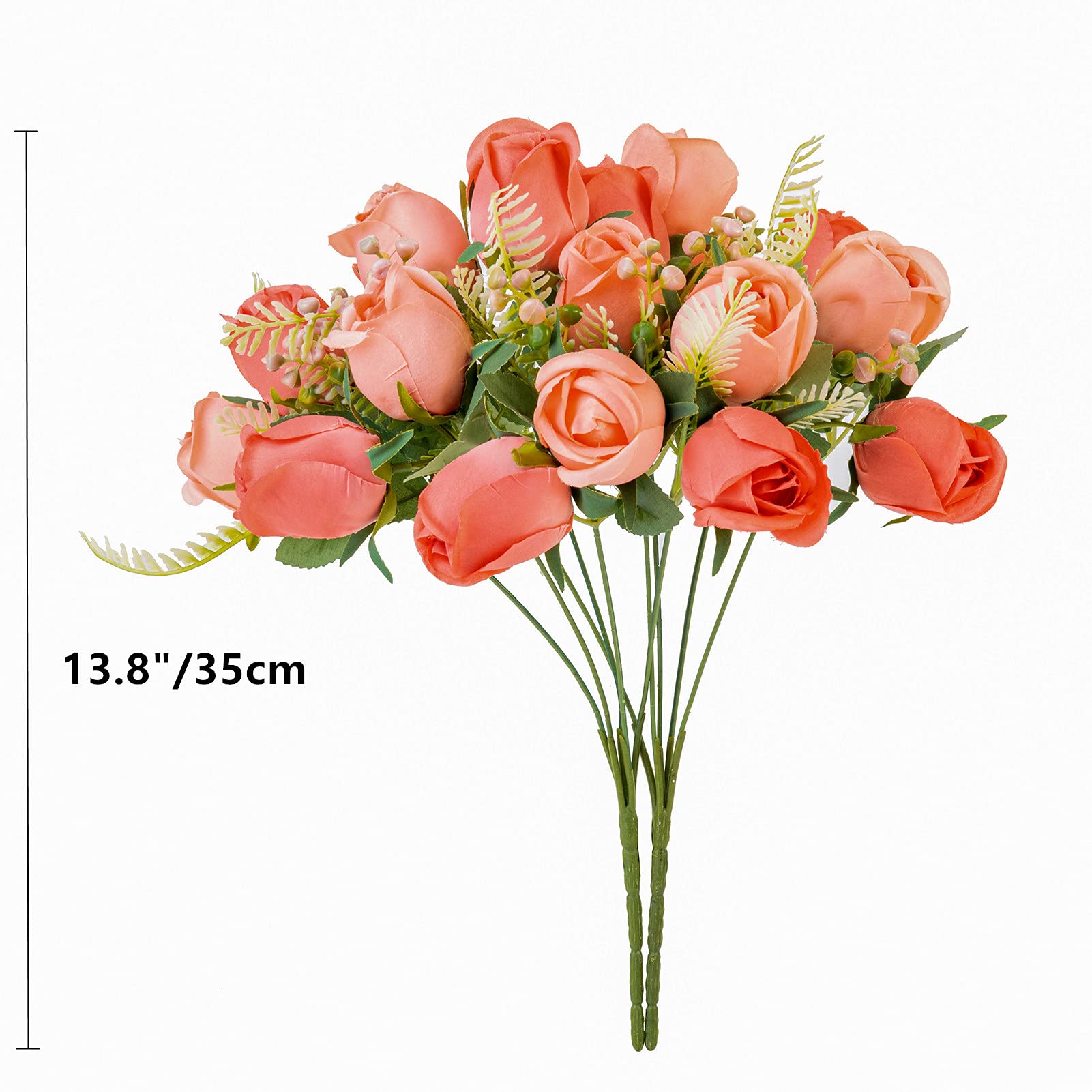 20 Heads Artificial Silk Rose Flowers - 2 Bundles Bridal Bouquet Bulk for Wedding, Home, Valentine's Day Party Decor (Mixed Living Coral) - Perfect for Centerpieces, DIY Crafts & Romantic Gift Giving