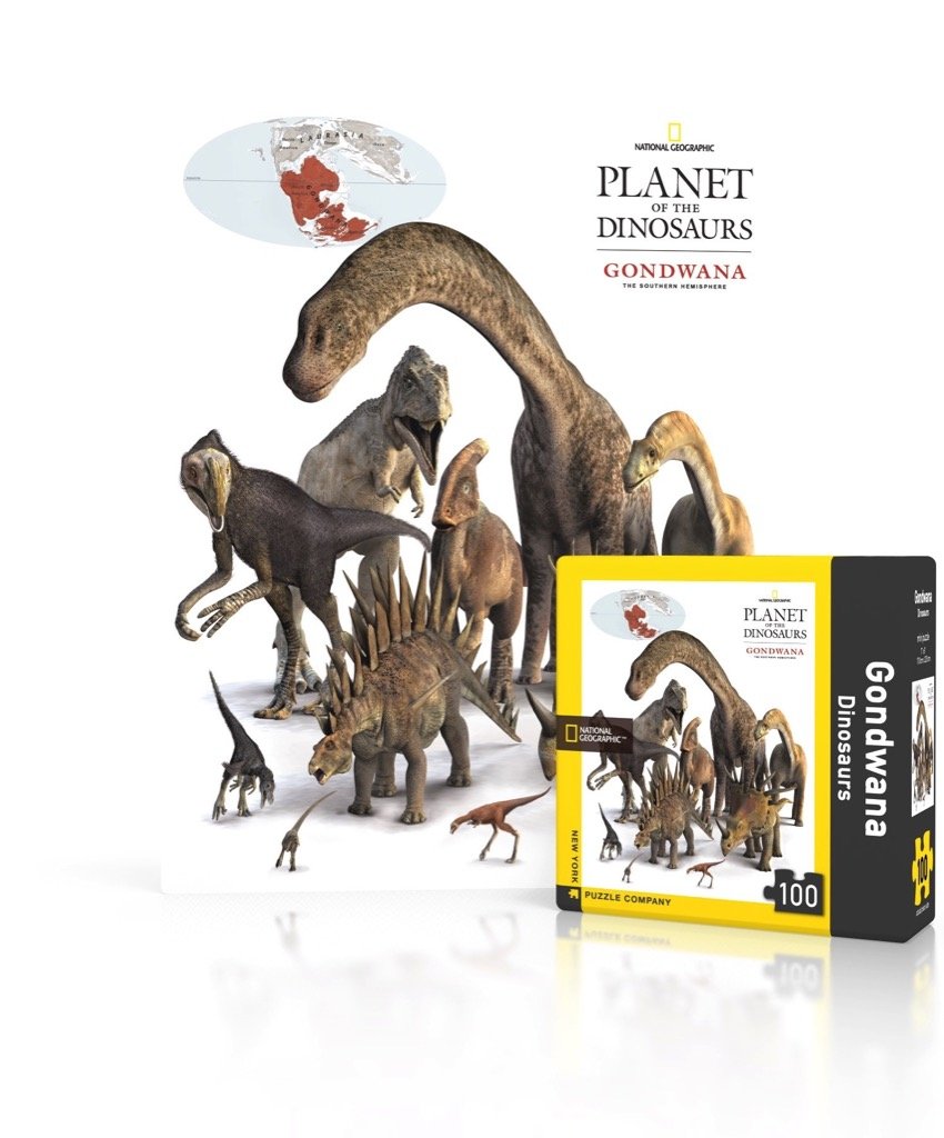 New York Puzzle Company - National Geographic Gondwana Dinosaurs 100-Piece Mini Jigsaw Puzzle - Educational Dinosaur Puzzle for Kids & Adults - Perfect for Family Game Night & STEM Learning Activities