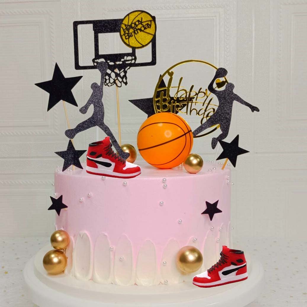 19pcs Basketball Cake Toppers Set with Sneakers & Gold Stars - Perfect for Boys & Men's Birthday Party Cake Decorations | Ideal for Sports-Themed Celebrations, Baby Showers, and Graduation Cakes