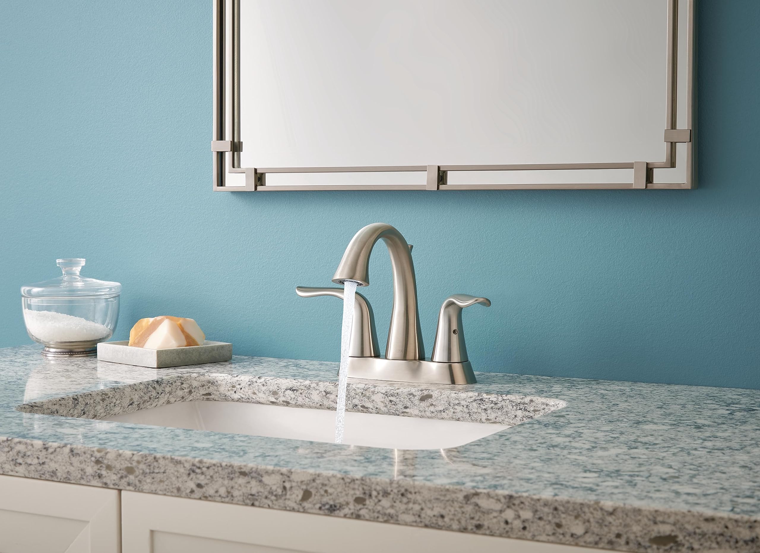 Delta Lahara Centerset Bathroom Faucet - Brushed Nickel Finish, Diamond Seal Technology, Metal Drain Assembly - Perfect for Bathroom Sink Upgrades & Modern Home Renovations